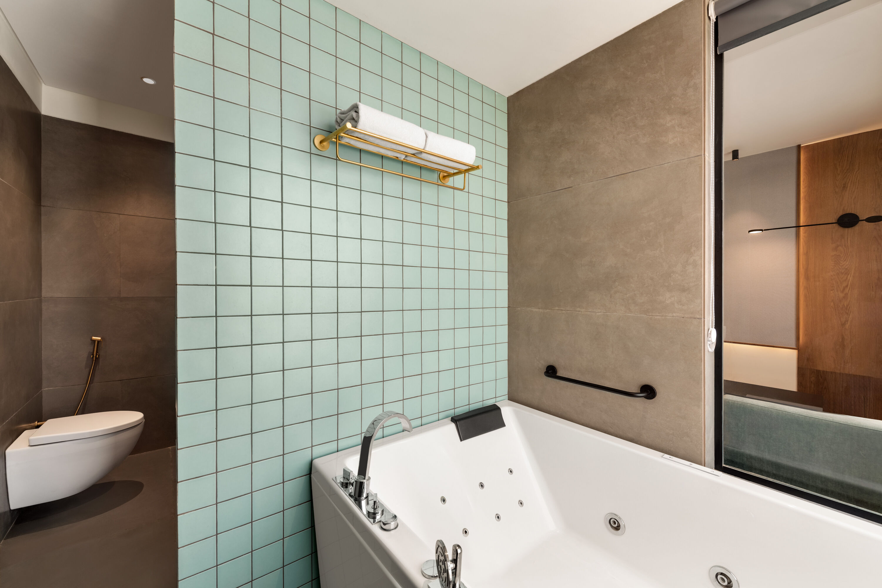 Guest room bath at the Ramada Encore by Wyndham Ambala GT Road in Ambala, Other than US/Canada