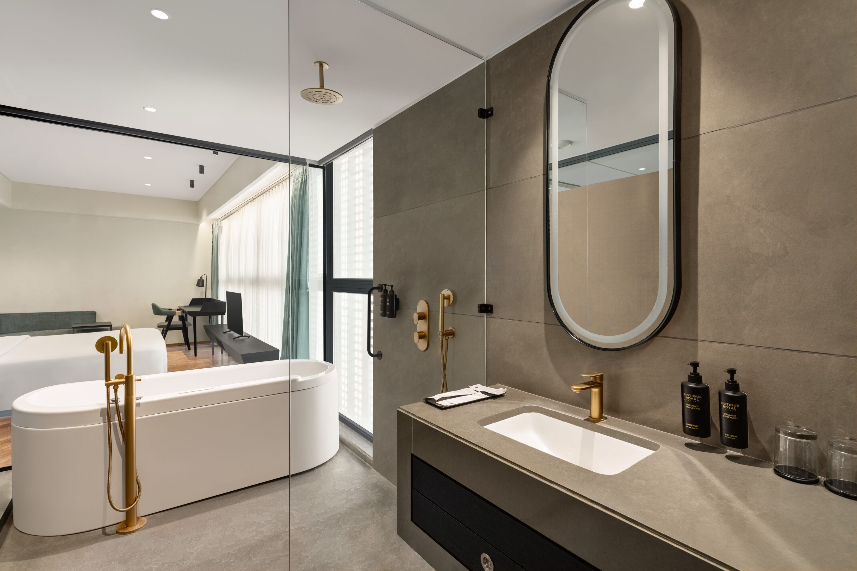 Guest room bath at the Ramada Encore by Wyndham Ambala GT Road in Ambala, Other than US/Canada