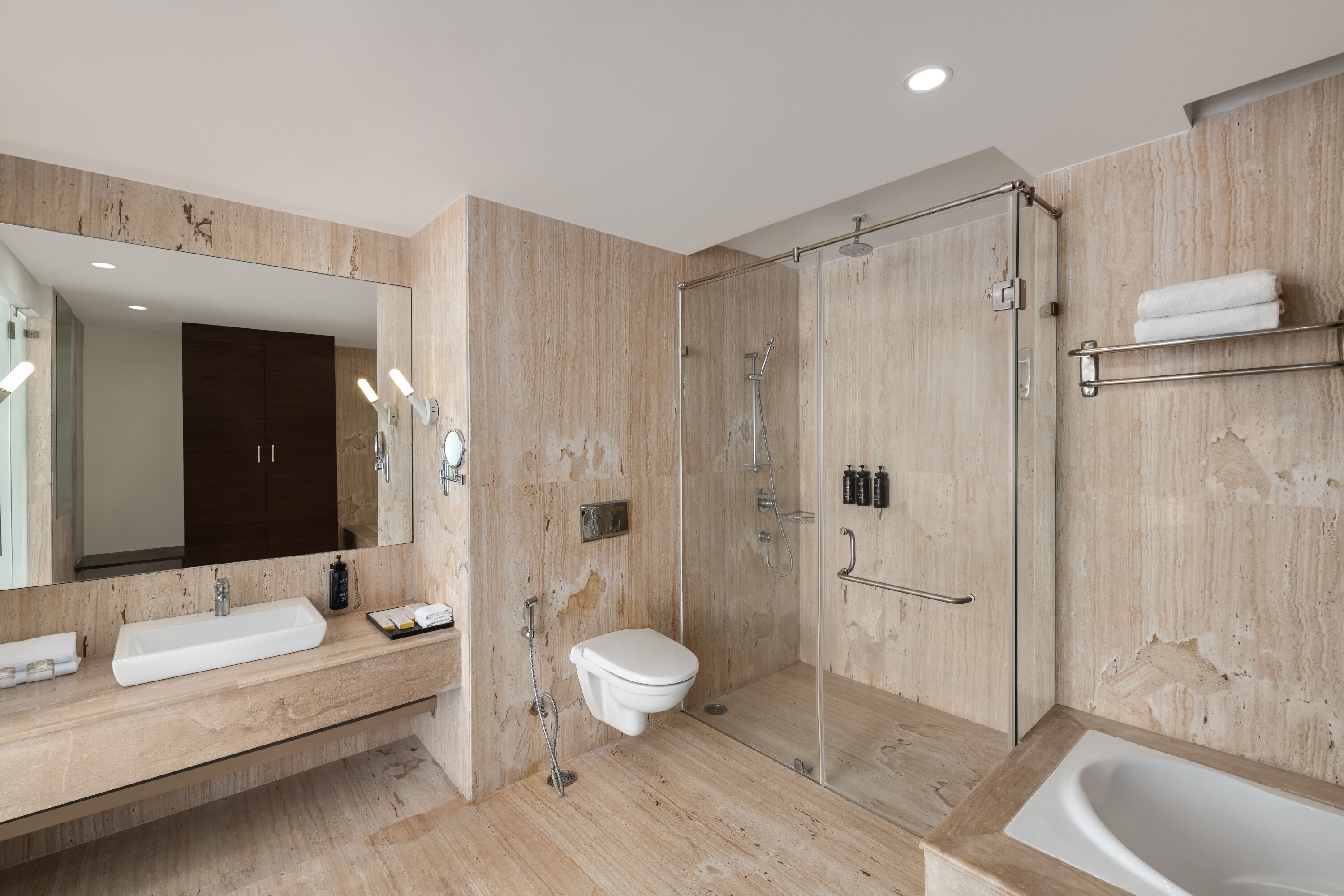 Guest room bath at the Ramada by Wyndham Bodh Gaya Mahabodhi in Bodh Gaya, Other than US/Canada