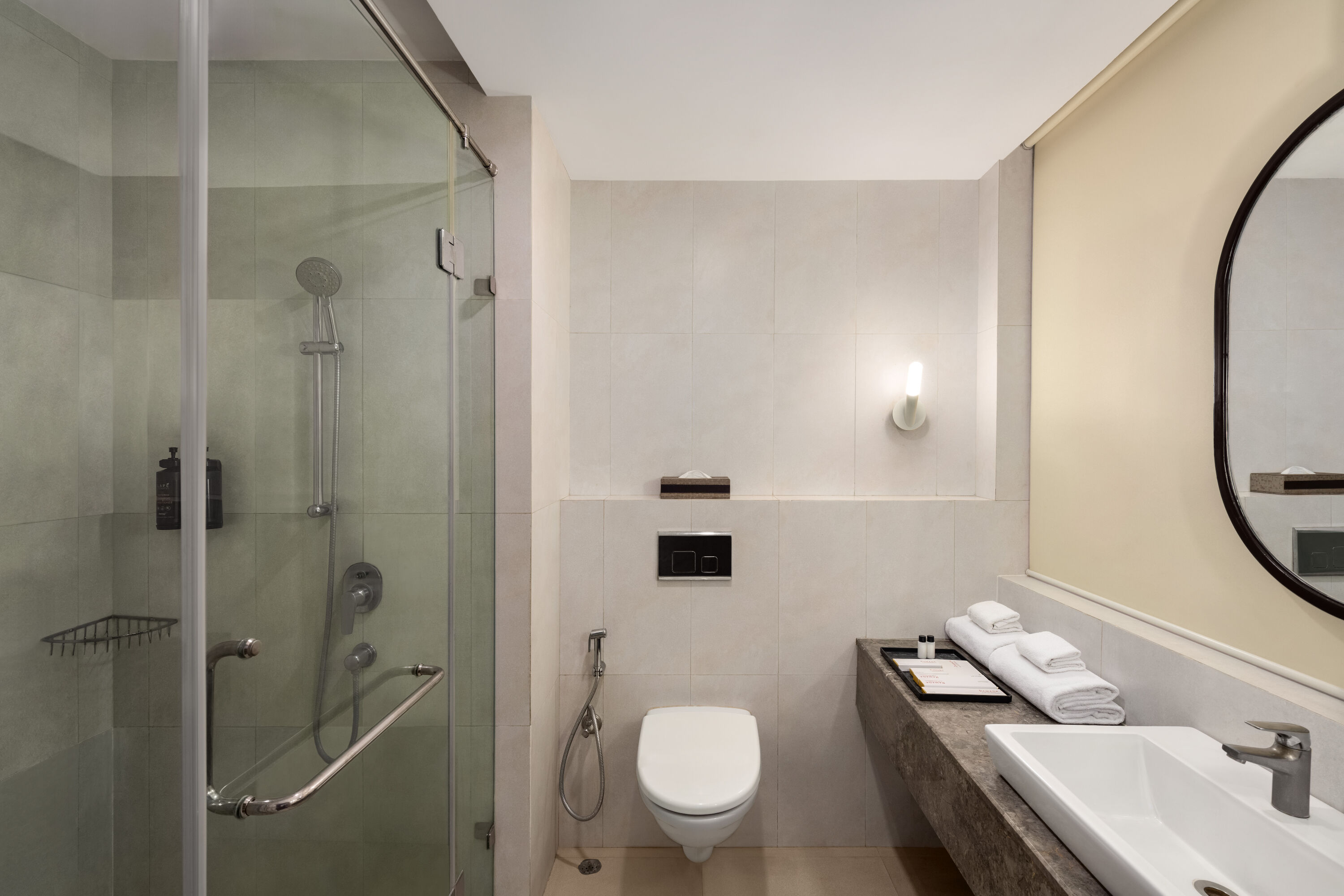 Guest room bath at the Ramada by Wyndham Bodh Gaya Mahabodhi in Bodh Gaya, Other than US/Canada