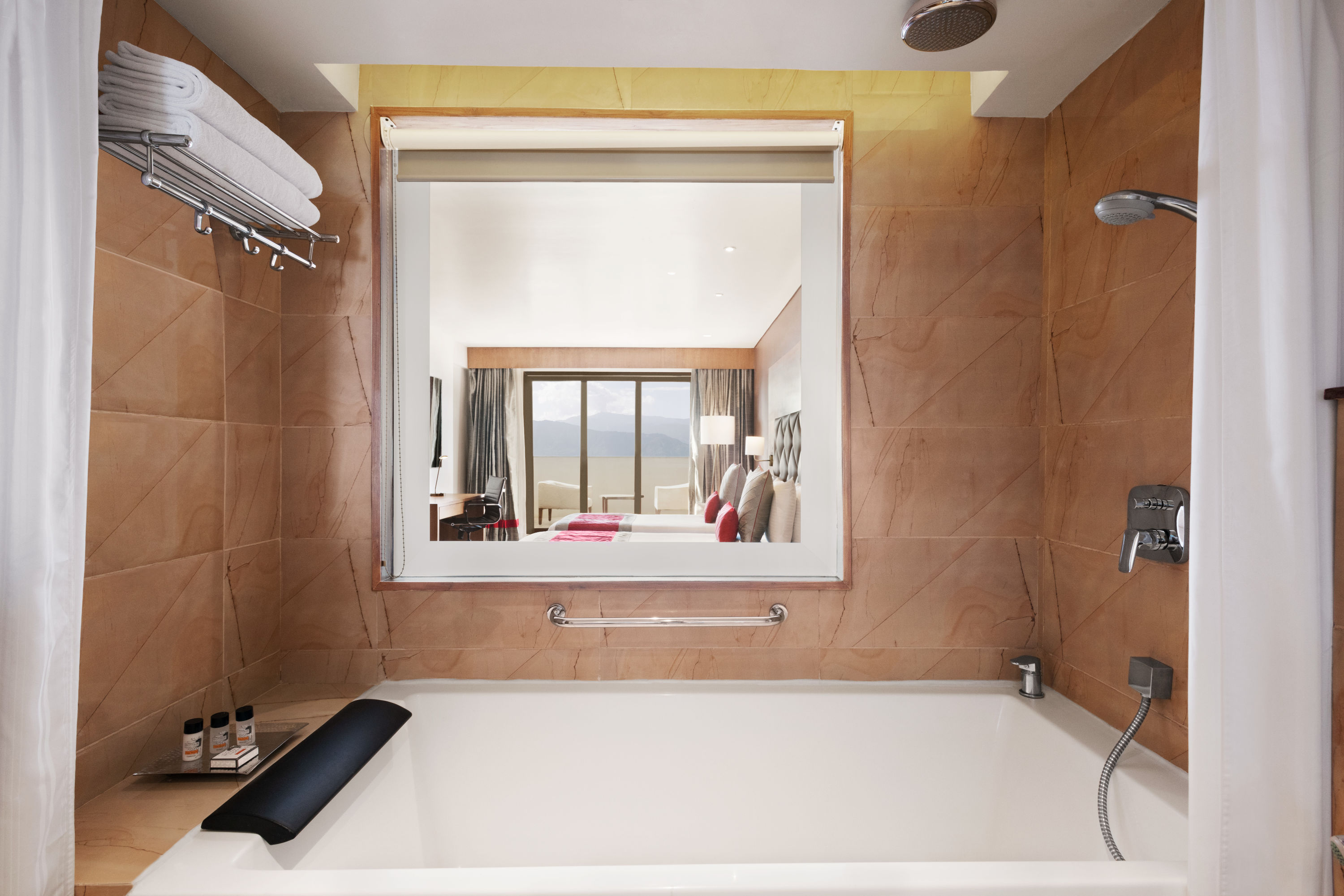 Guest room bath at the Ramada by Wyndham Darjeeling Gandhi Road in Darjeeling, Other than US/Canada