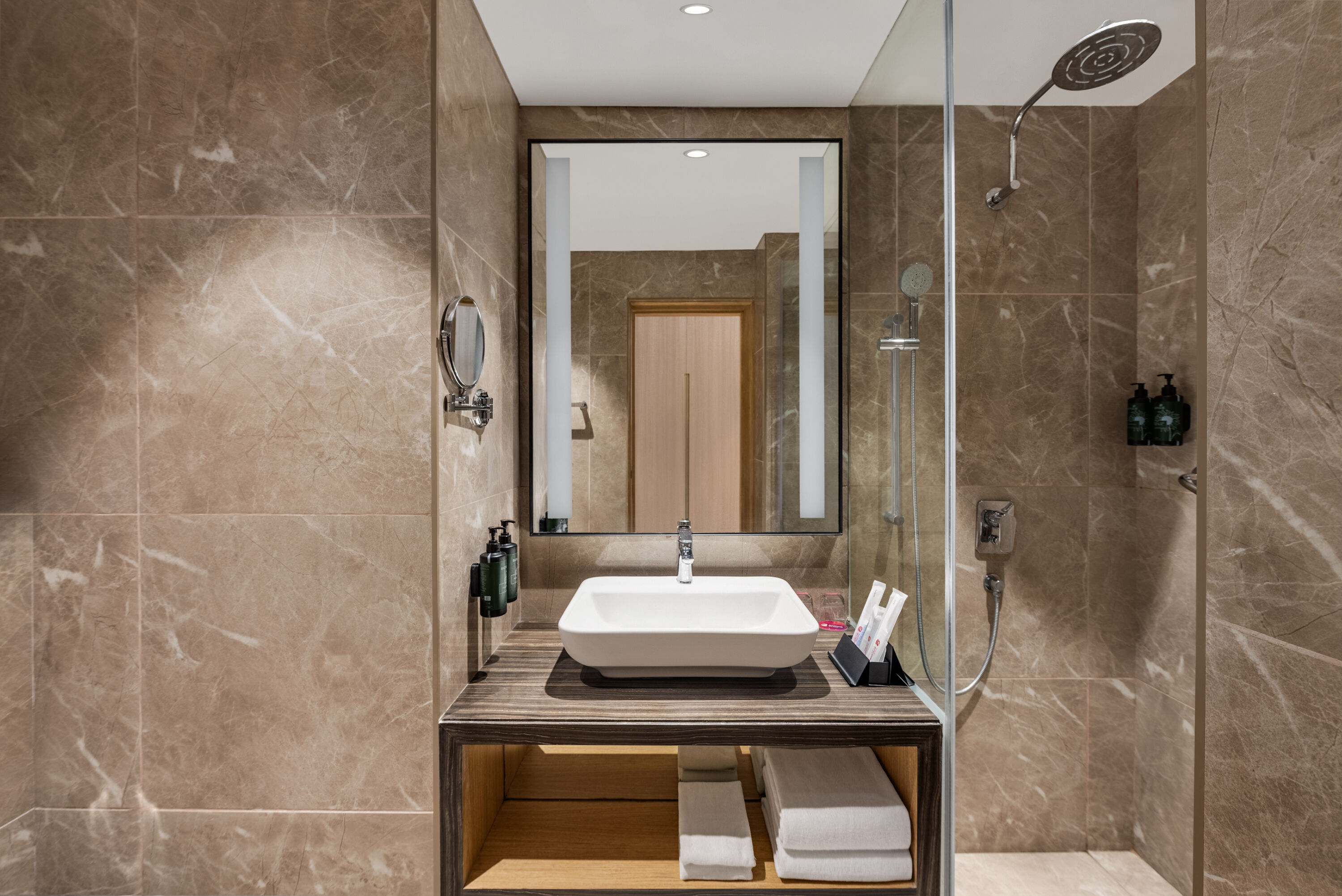 Guest room bath at the Ramada Encore by Wyndham Gurugram Dwarka Expressway in Gurugram, Other than US/Canada