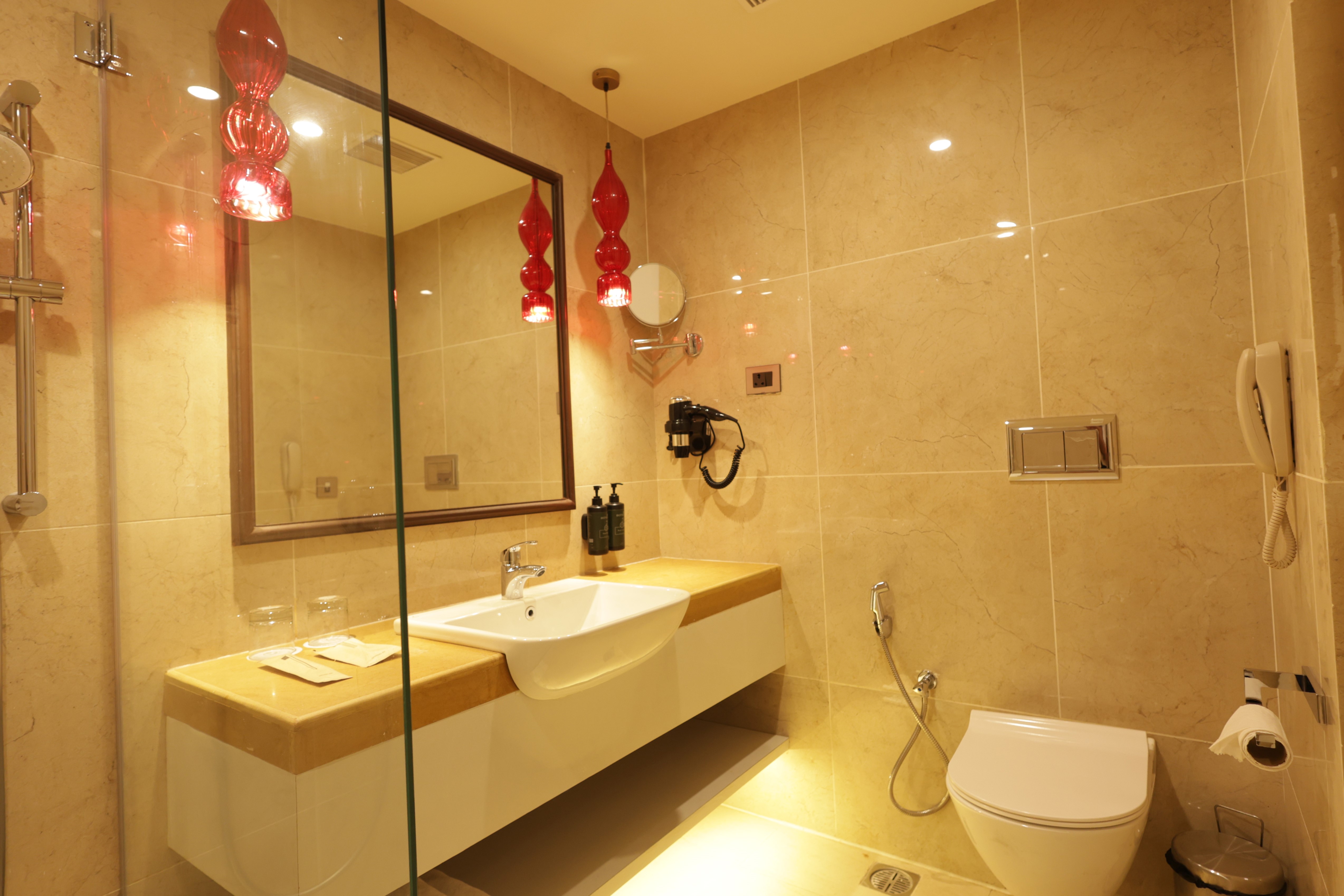 Guest room bath at the Ramada by Wyndham Jaisalmer Barmer Road in Jaisalmer, Other than US/Canada