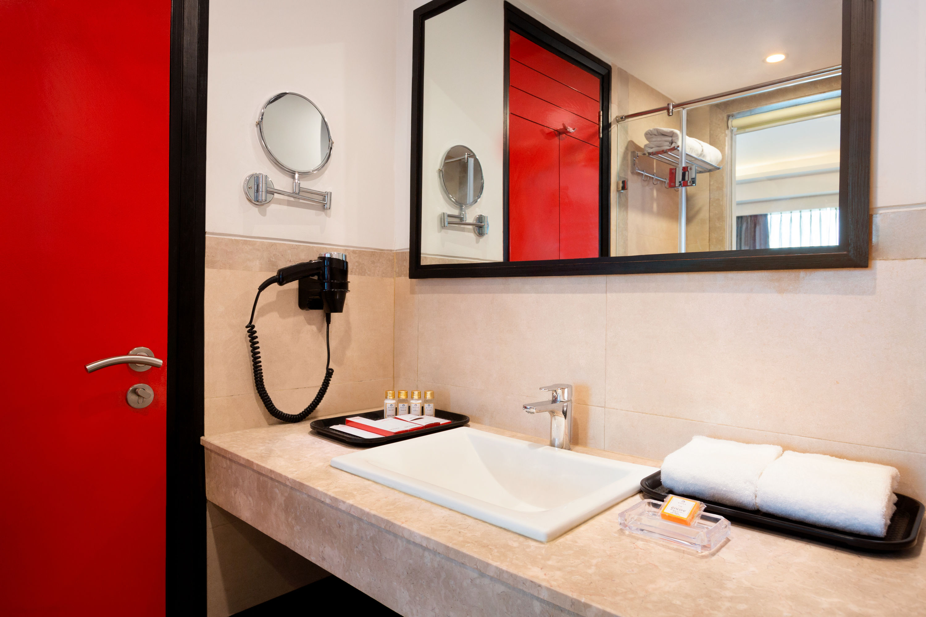 Guest room bath at the Ramada Encore by Wyndham Jalandhar in Jalandhar, Other than US/Canada