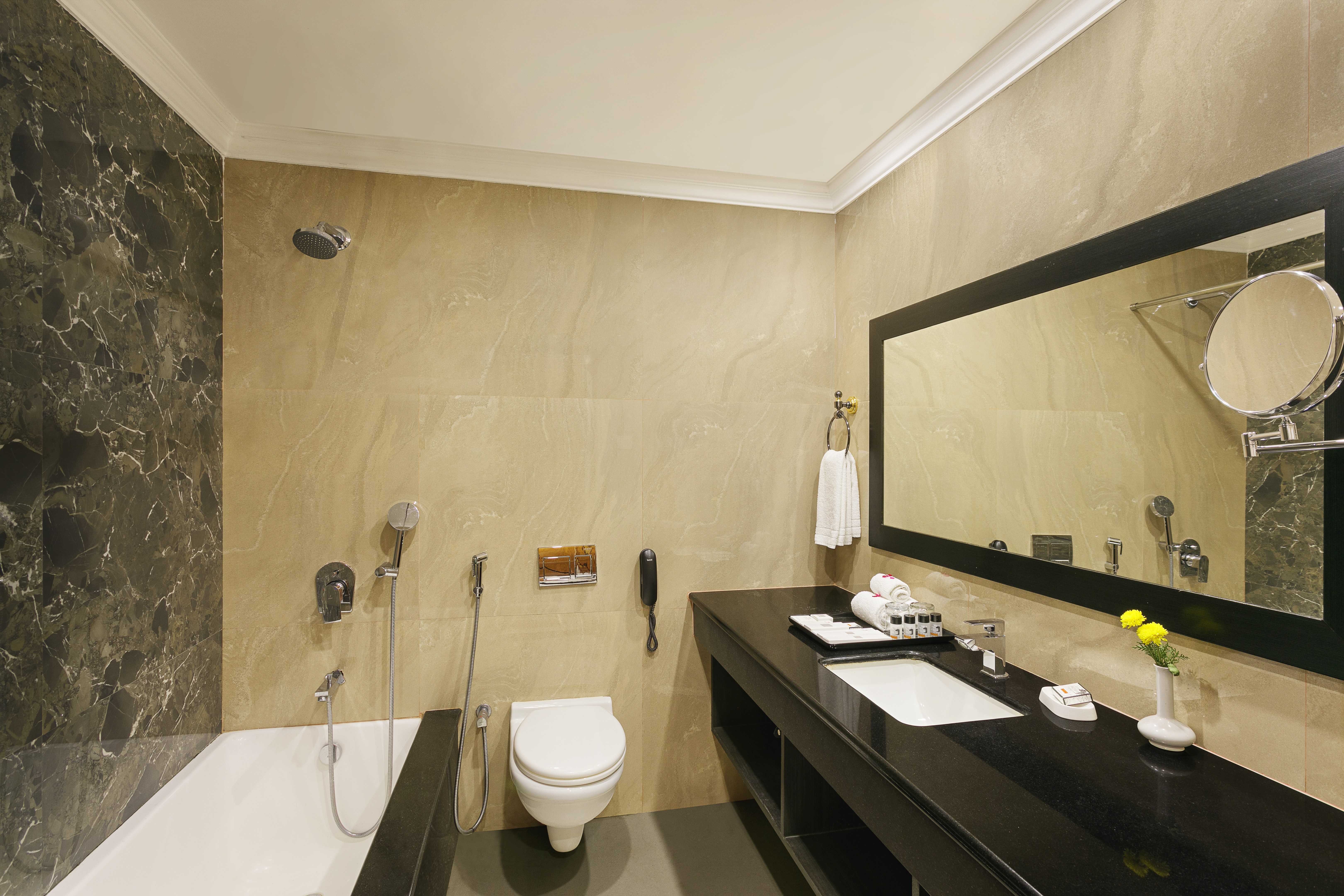 Guest room bath at the Ramada by Wyndham Khajuraho in Khajuraho, Other than US/Canada