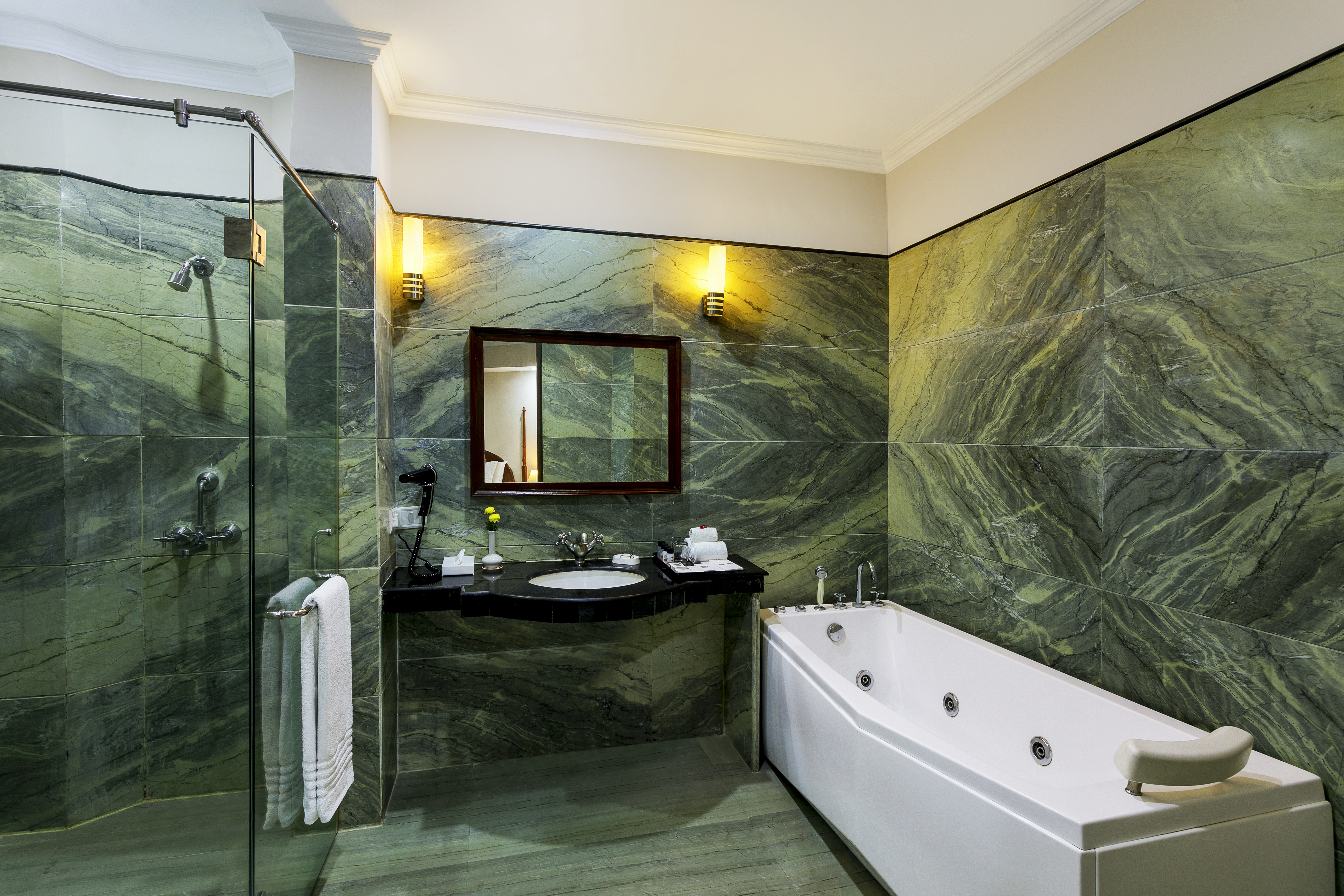 Guest room bath at the Ramada by Wyndham Khajuraho in Khajuraho, Other than US/Canada