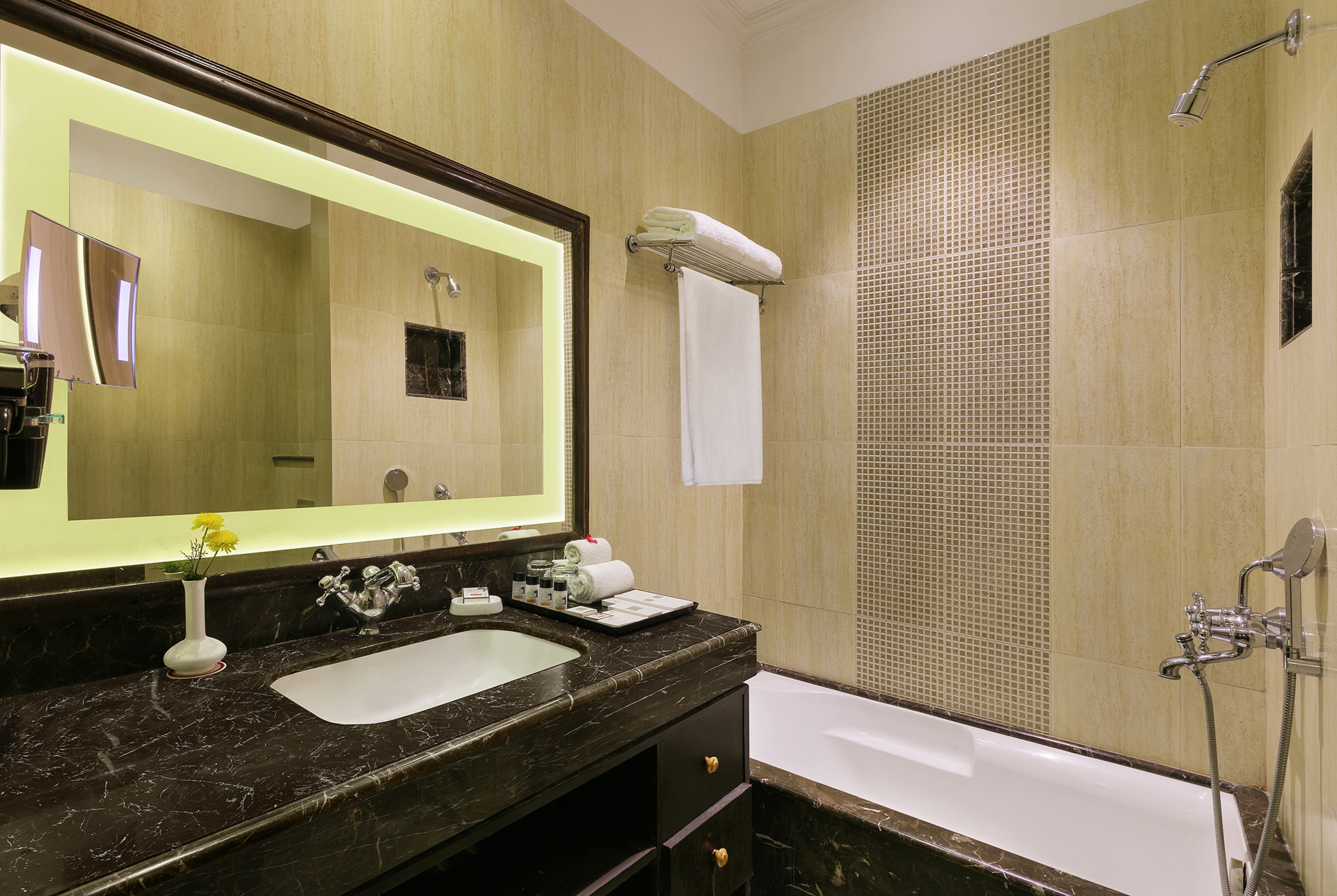 Guest room bath at the Ramada by Wyndham Khajuraho in Khajuraho, Other than US/Canada