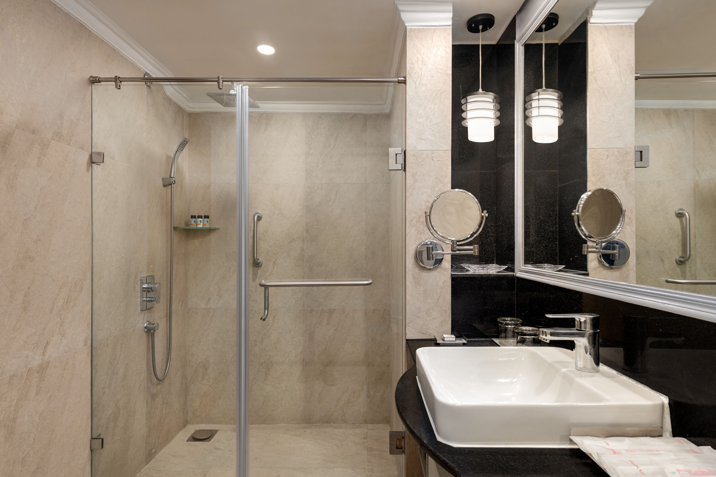 Guest room bath at the Ramada By Wyndham Mussoorie Mall Road in Mussoorie, Other than US/Canada