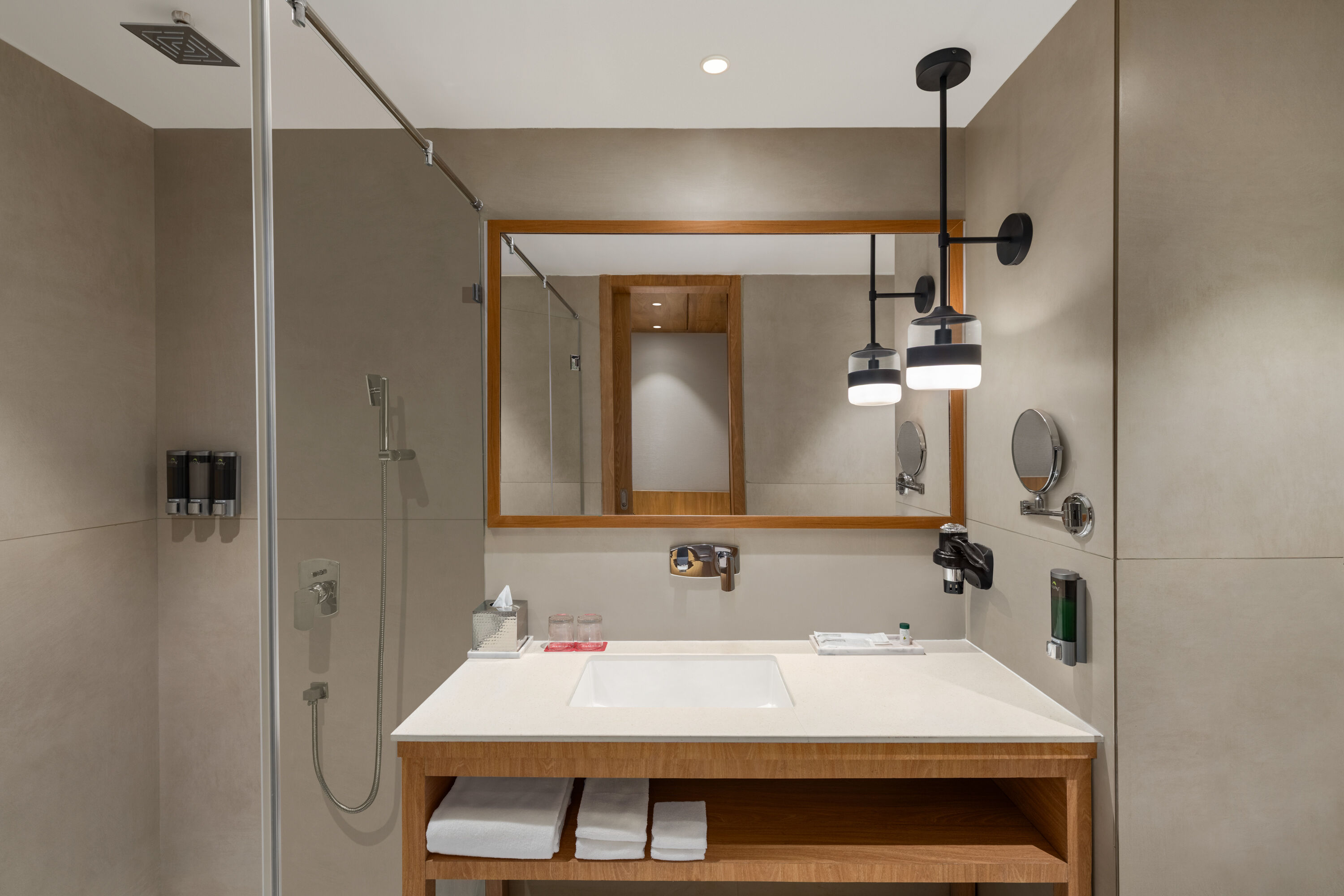 Guest room bath at the Ramada by Wyndham Ranchi Bariatu Road in Ranchi, Other than US/Canada