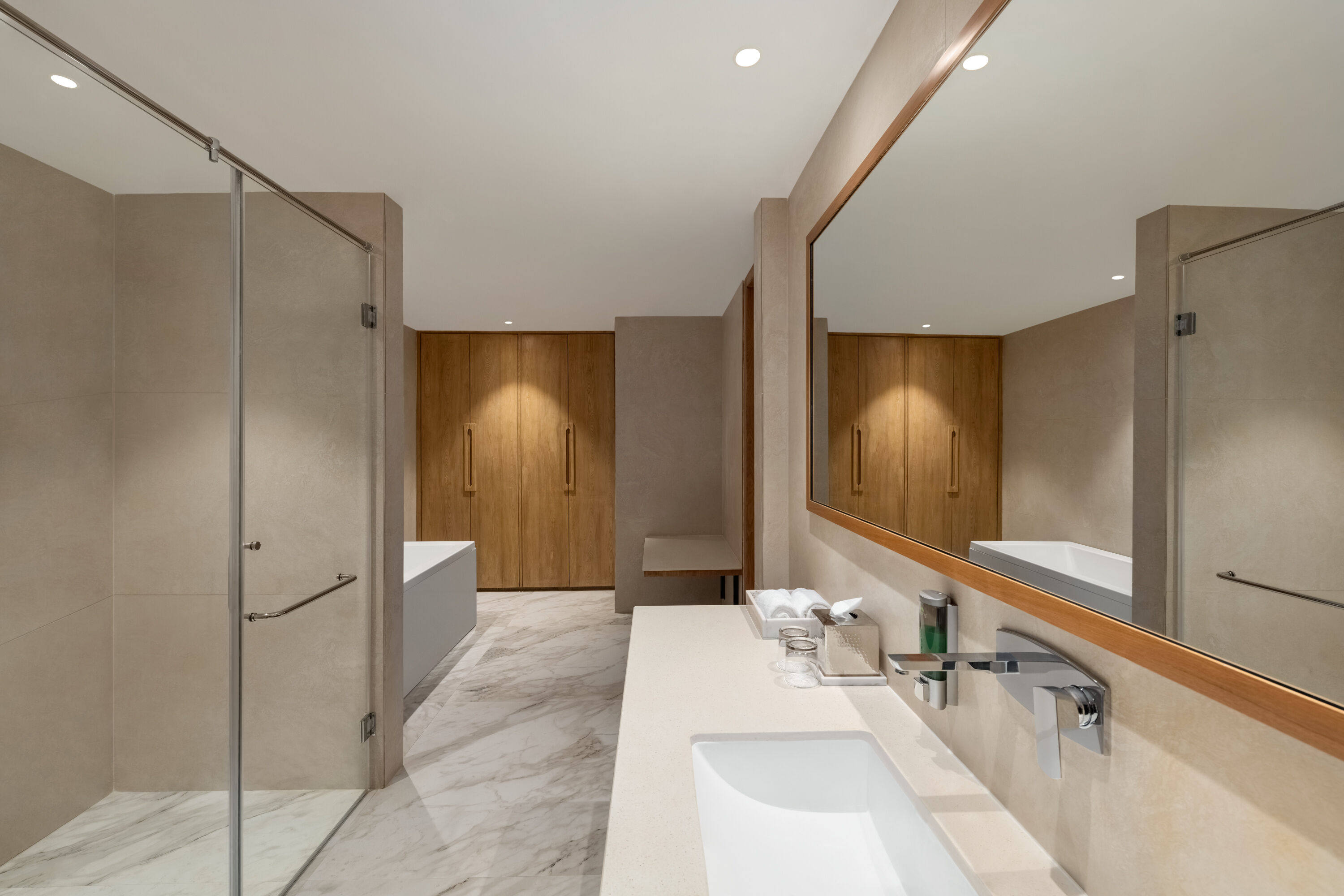 Guest room bath at the Ramada by Wyndham Ranchi Bariatu Road in Ranchi, Other than US/Canada