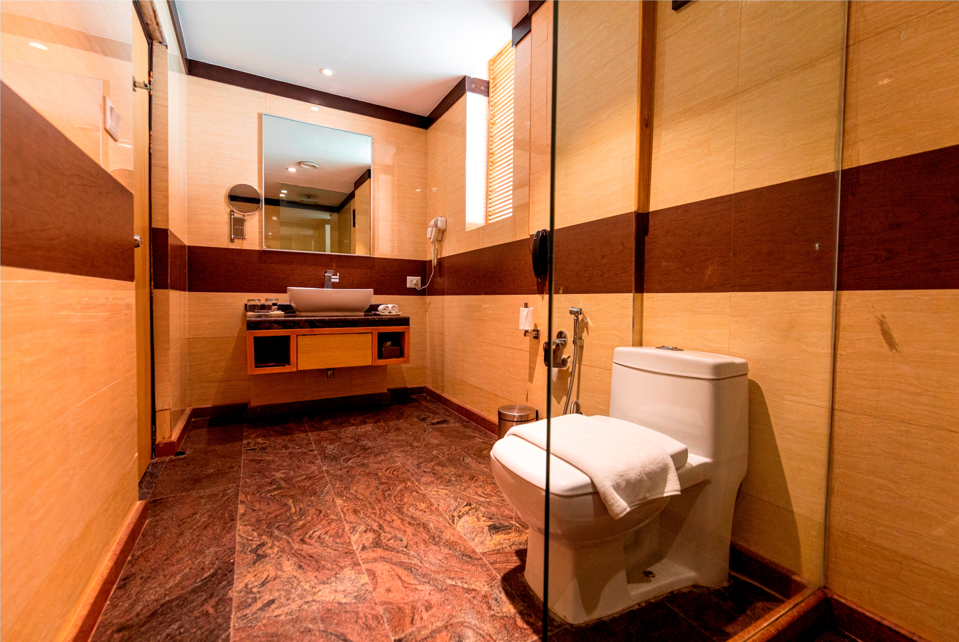 Guest room bath at the Ramada by Wyndham Neemrana in Shahjahanpur, Other than US/Canada