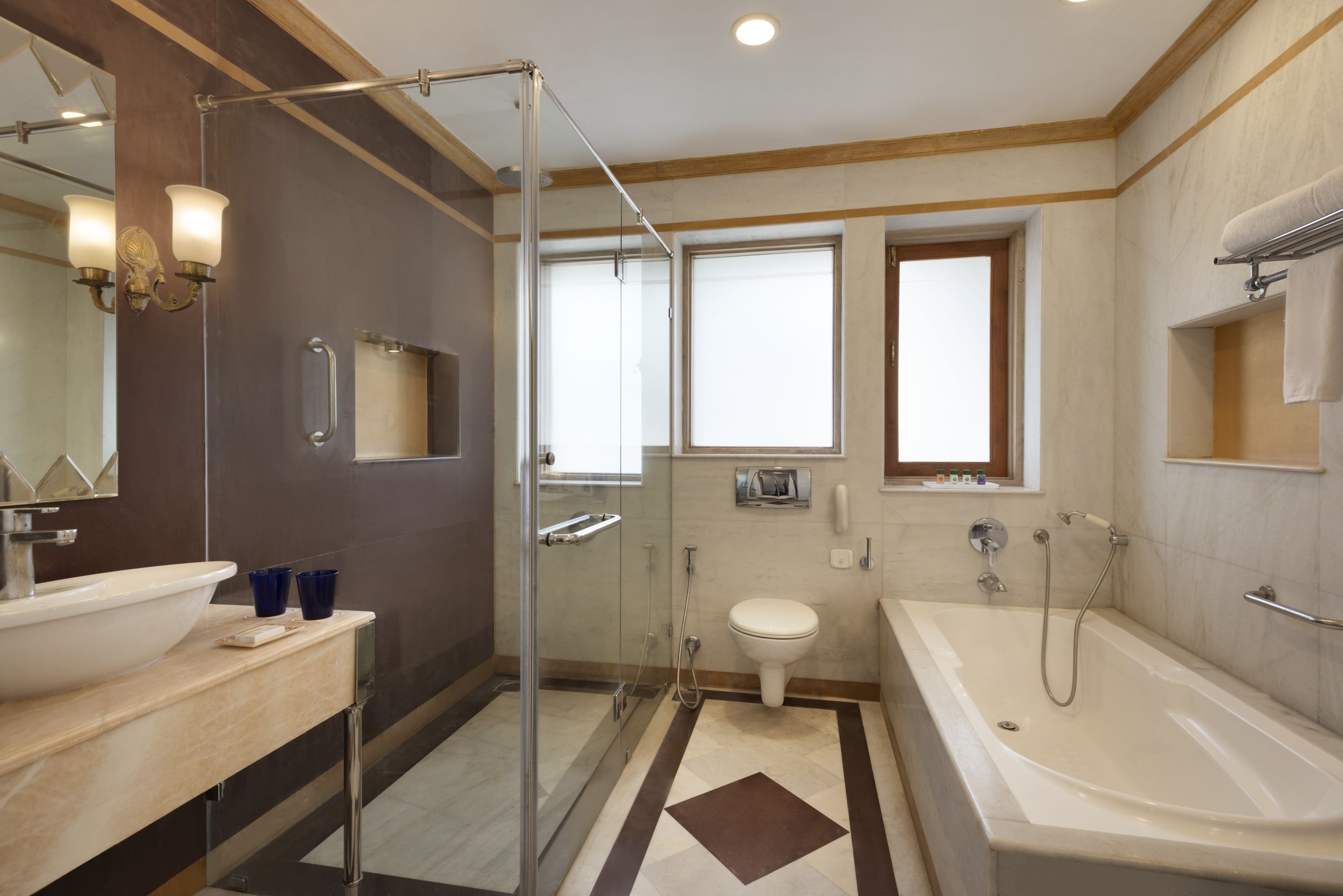 Guest room bath at the Ramada by Wyndham Udaipur Resort and Spa in Udaipur, Other than US/Canada