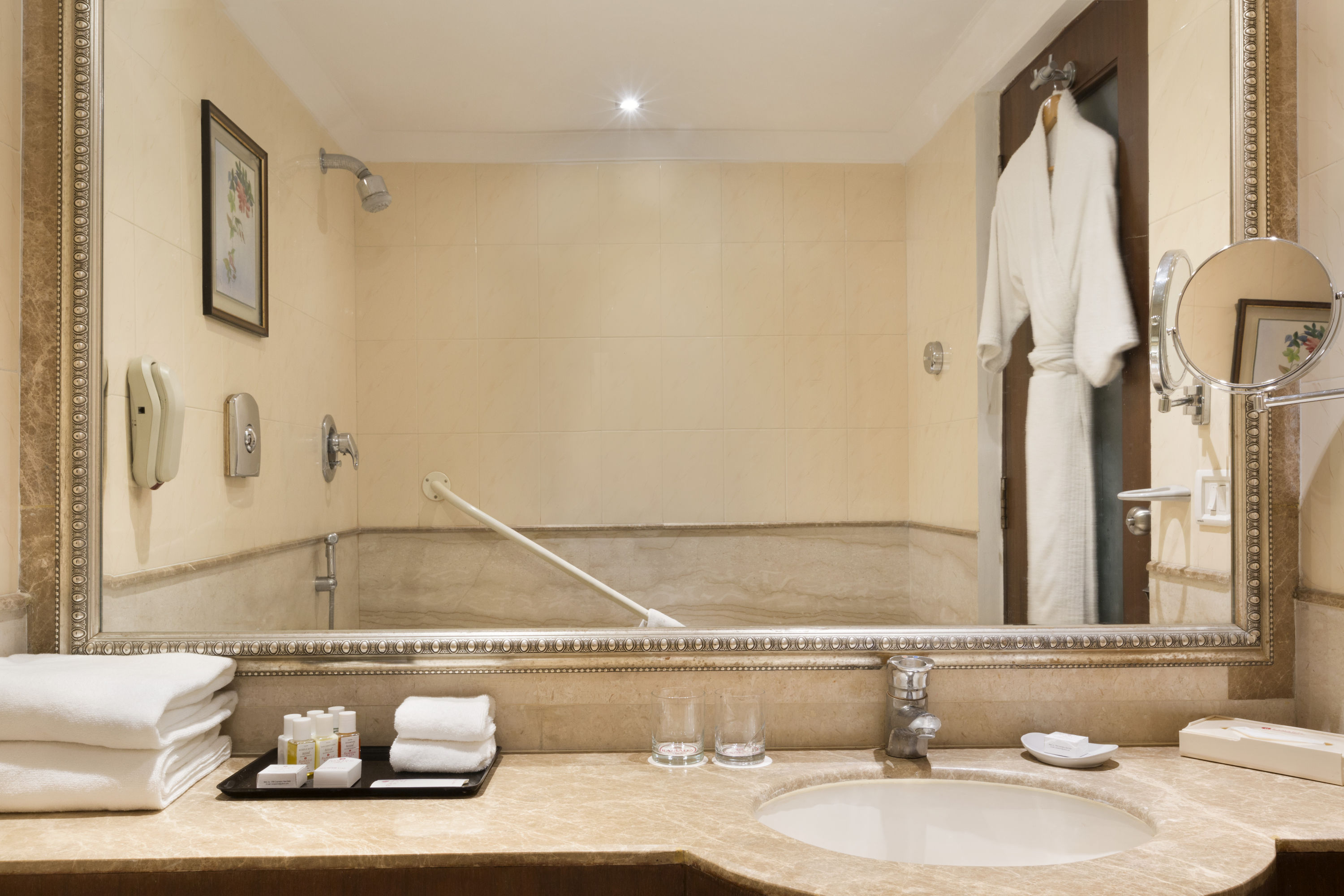 Guest room bath at the Ramada Plaza by Wyndham JHV Varanasi in Varanasi, Other than US/Canada