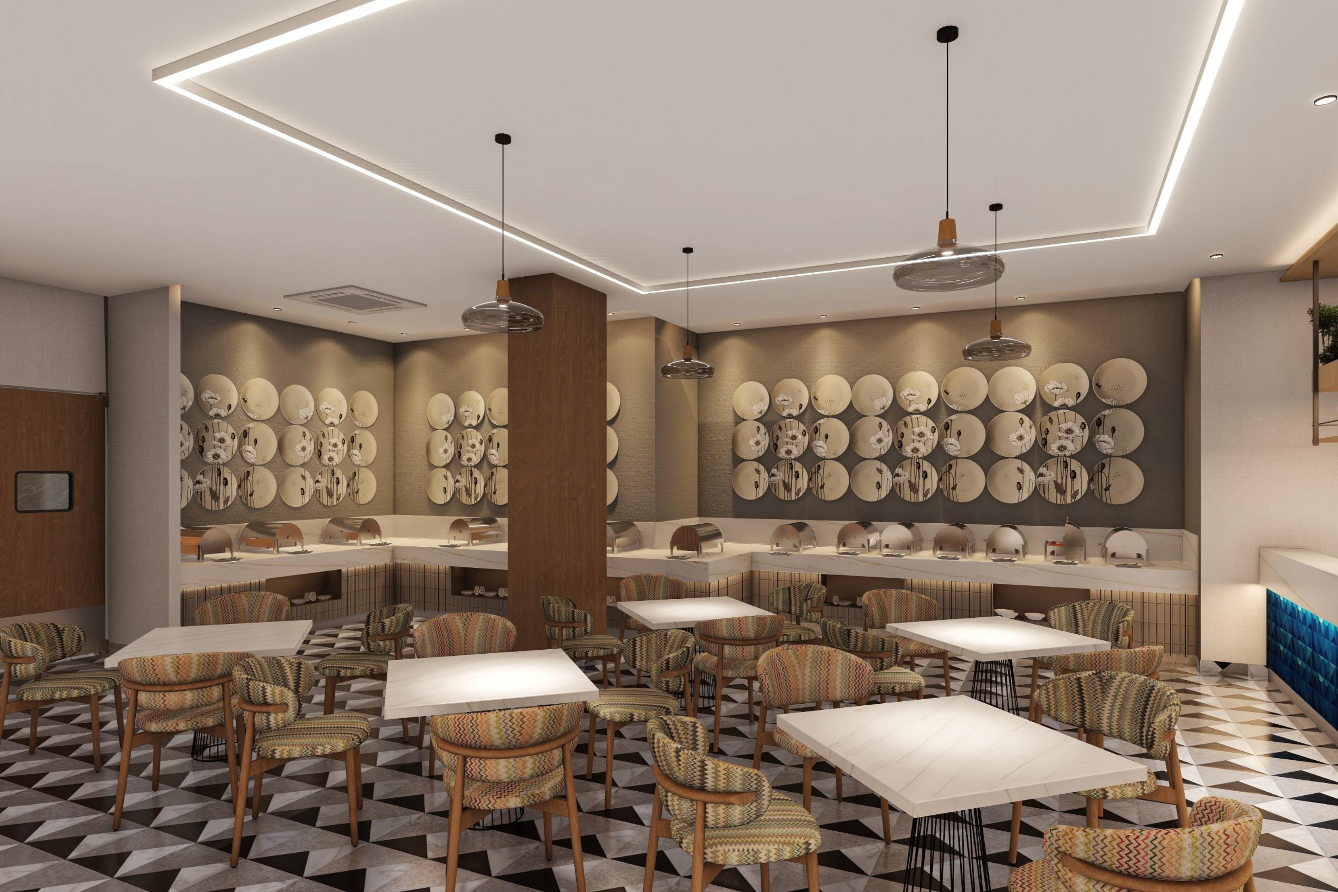 Ramada Encore by Wyndham Vrindavan Rukmani Vihar restaurant breakfast area with seating in Vrindavan, Other than US/Canada