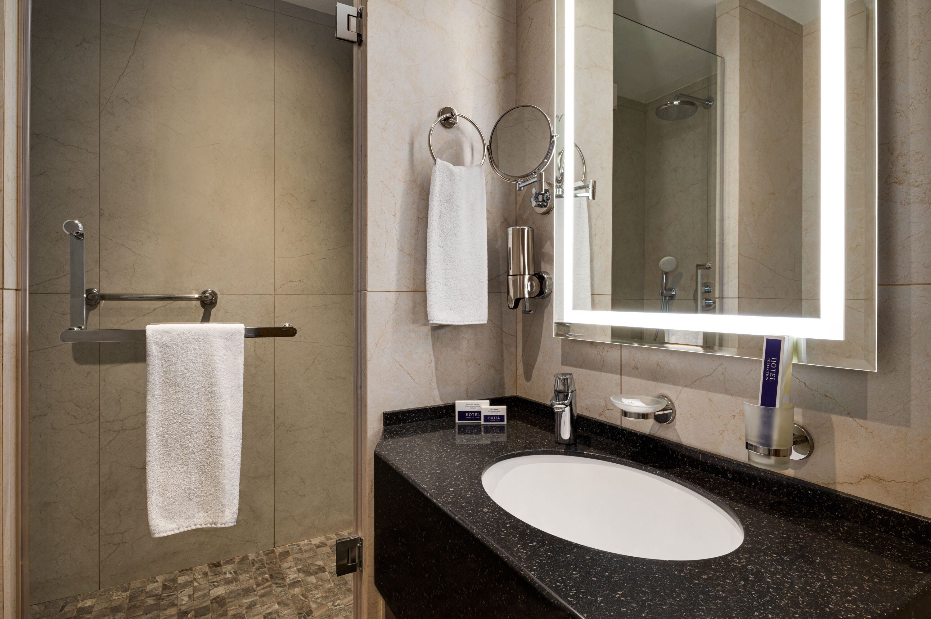 Guest room bath at the Ramada by Wyndham Astana in Nur-Sultan, Other than US/Canada