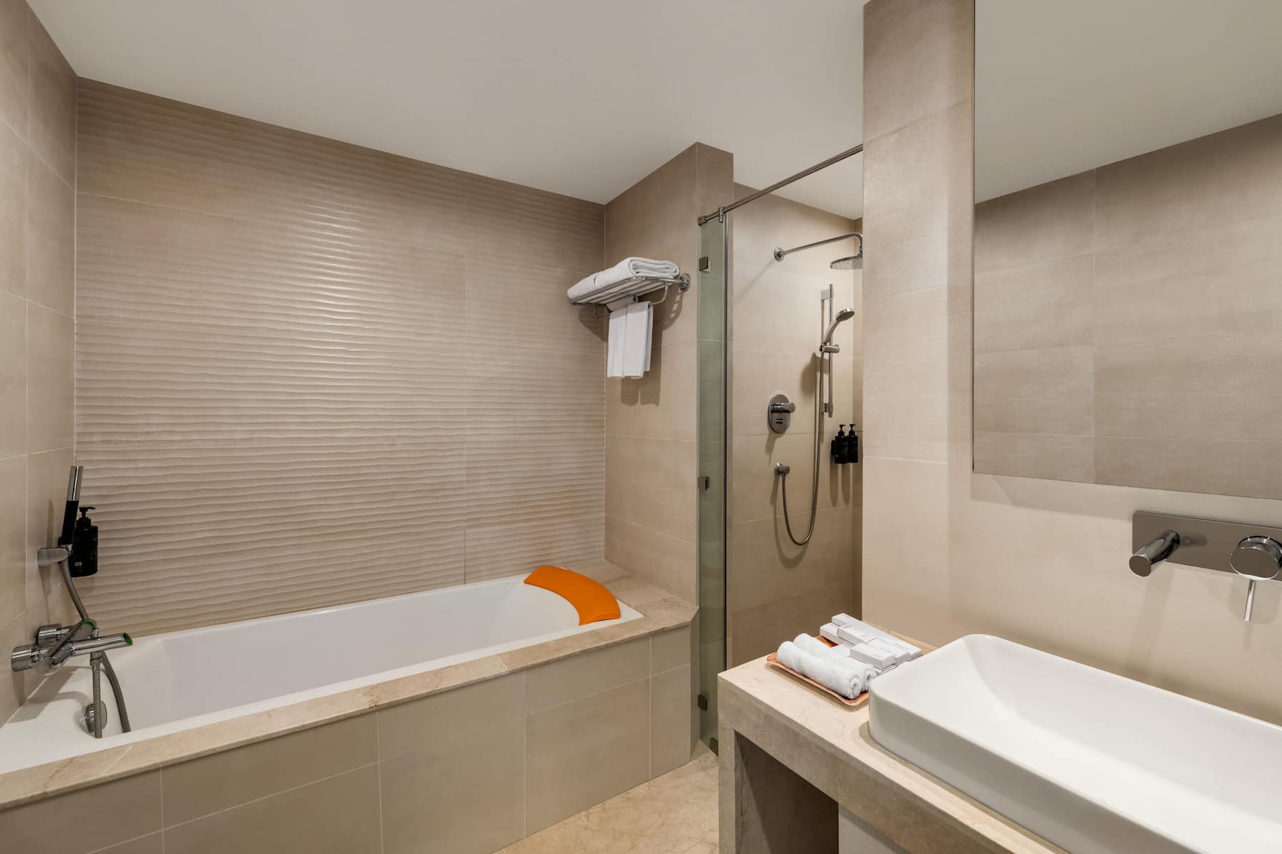 Guest room bath at the Ramada by Wyndham Kathmandu Dhumbarahi in Kathmandu, Other than US/Canada