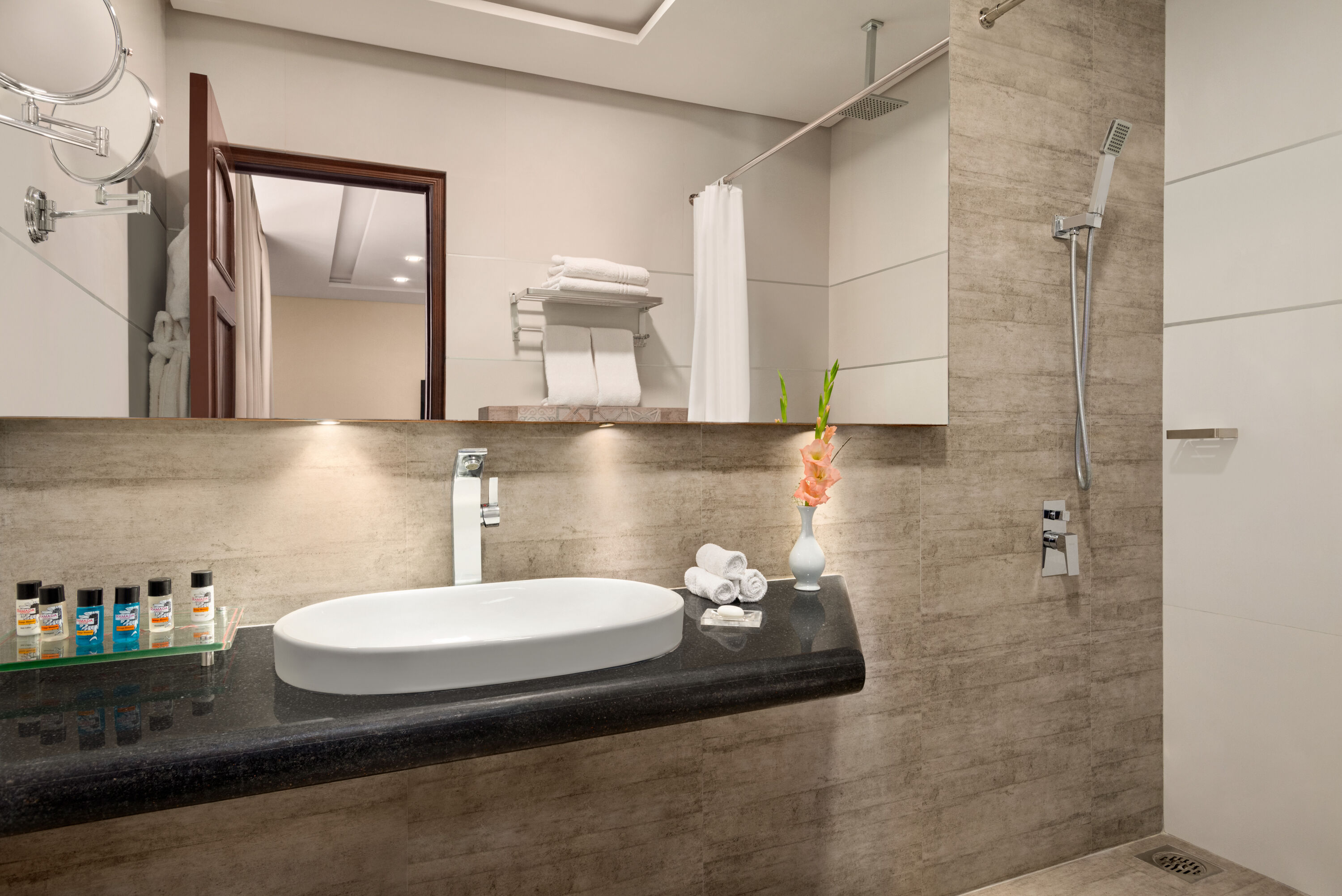 Guest room bath at the Ramada by Wyndham Lahore Gulberg II in Lahore, Other than US/Canada