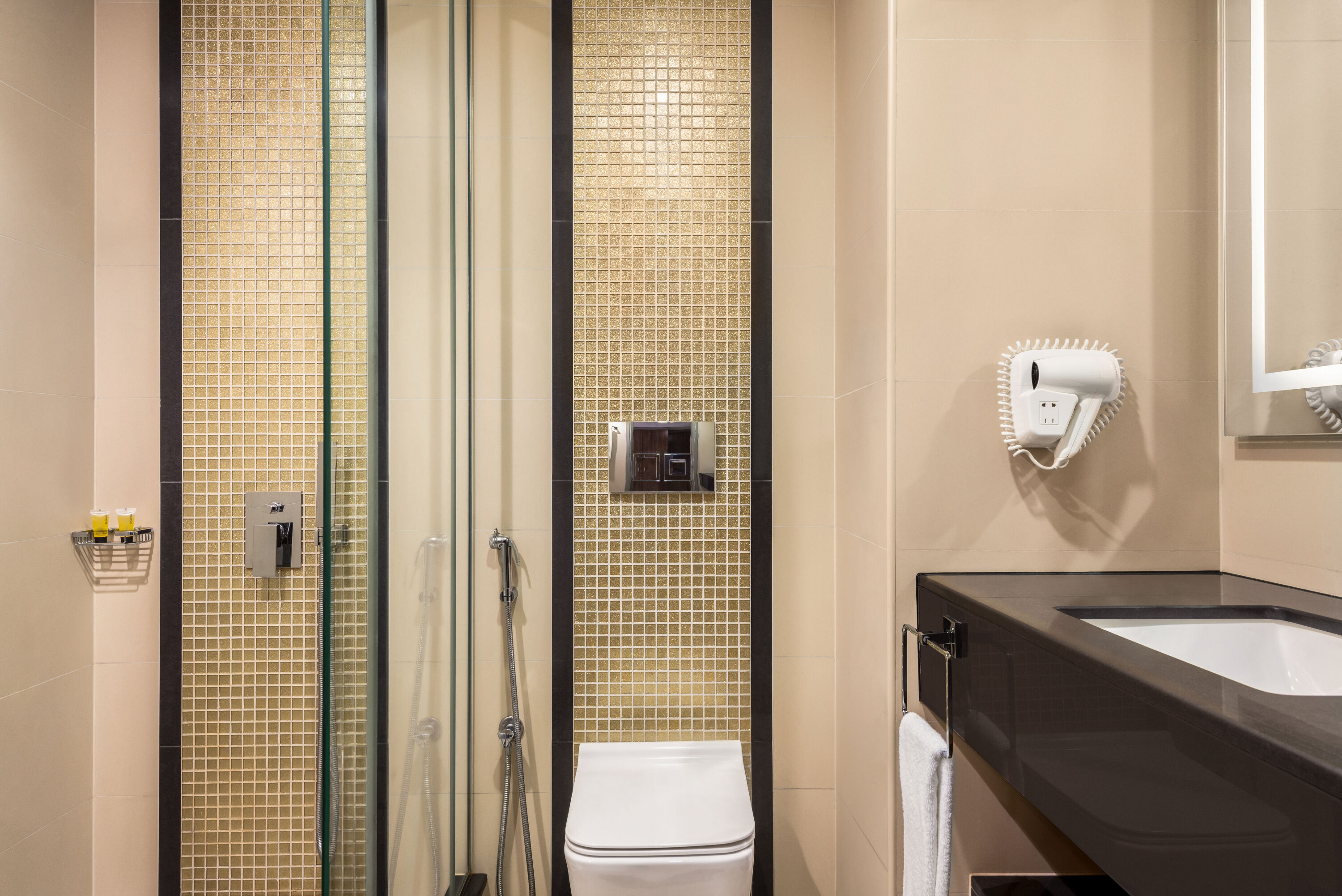 Guest room bath at the Ramada by Wyndham Makkah Zad Al Tayseer in Makkah, Other than US/Canada