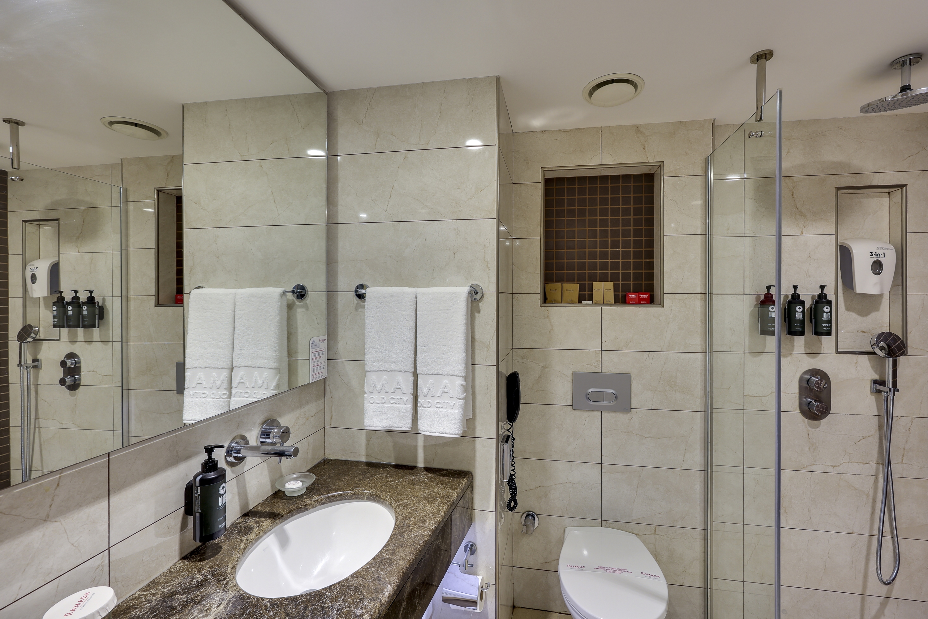 Guest room bath at the Ramada by Wyndham Istanbul Old City in Istanbul, Other than US/Canada