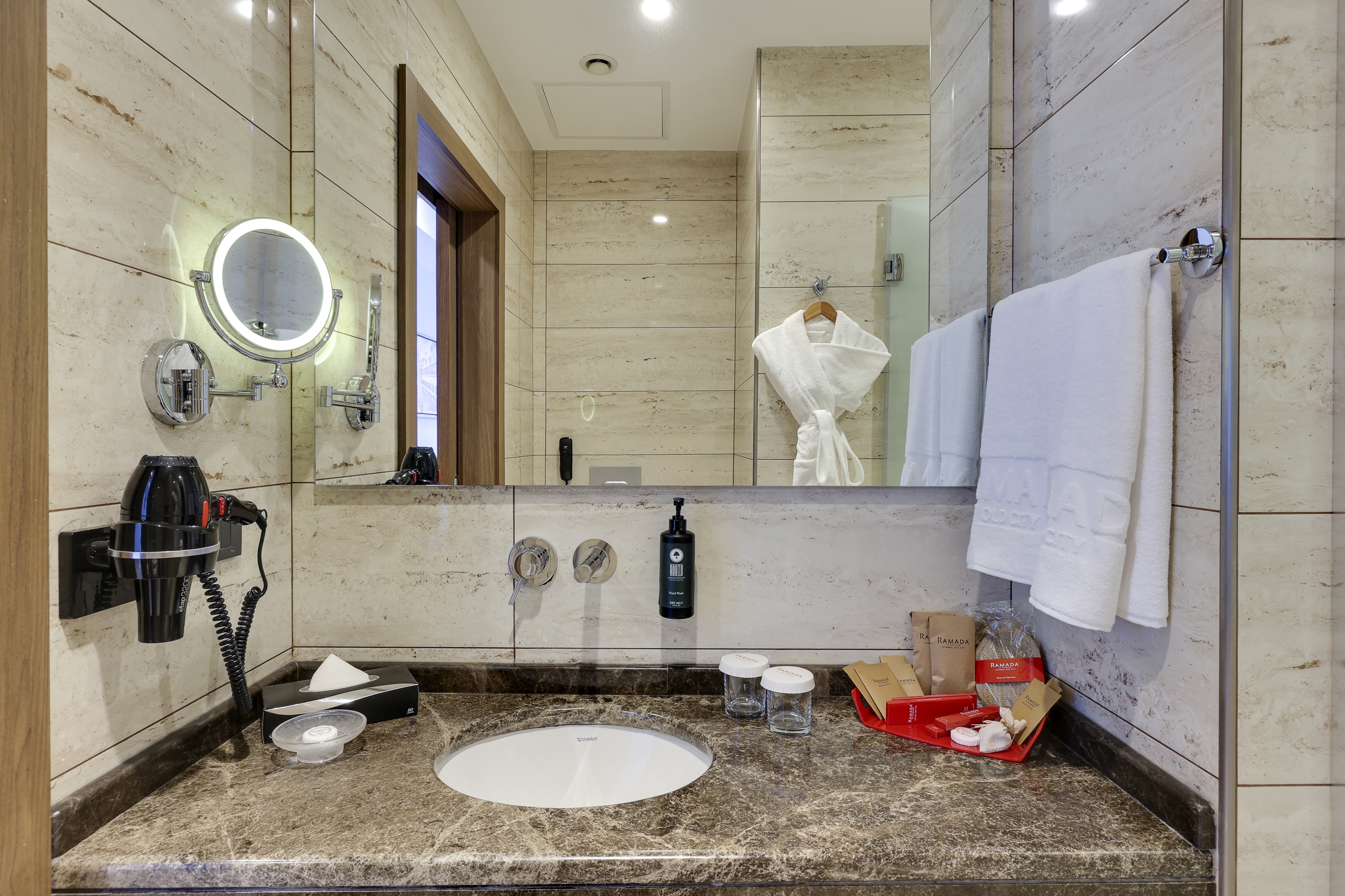 Guest room bath at the Ramada by Wyndham Istanbul Old City in Istanbul, Other than US/Canada