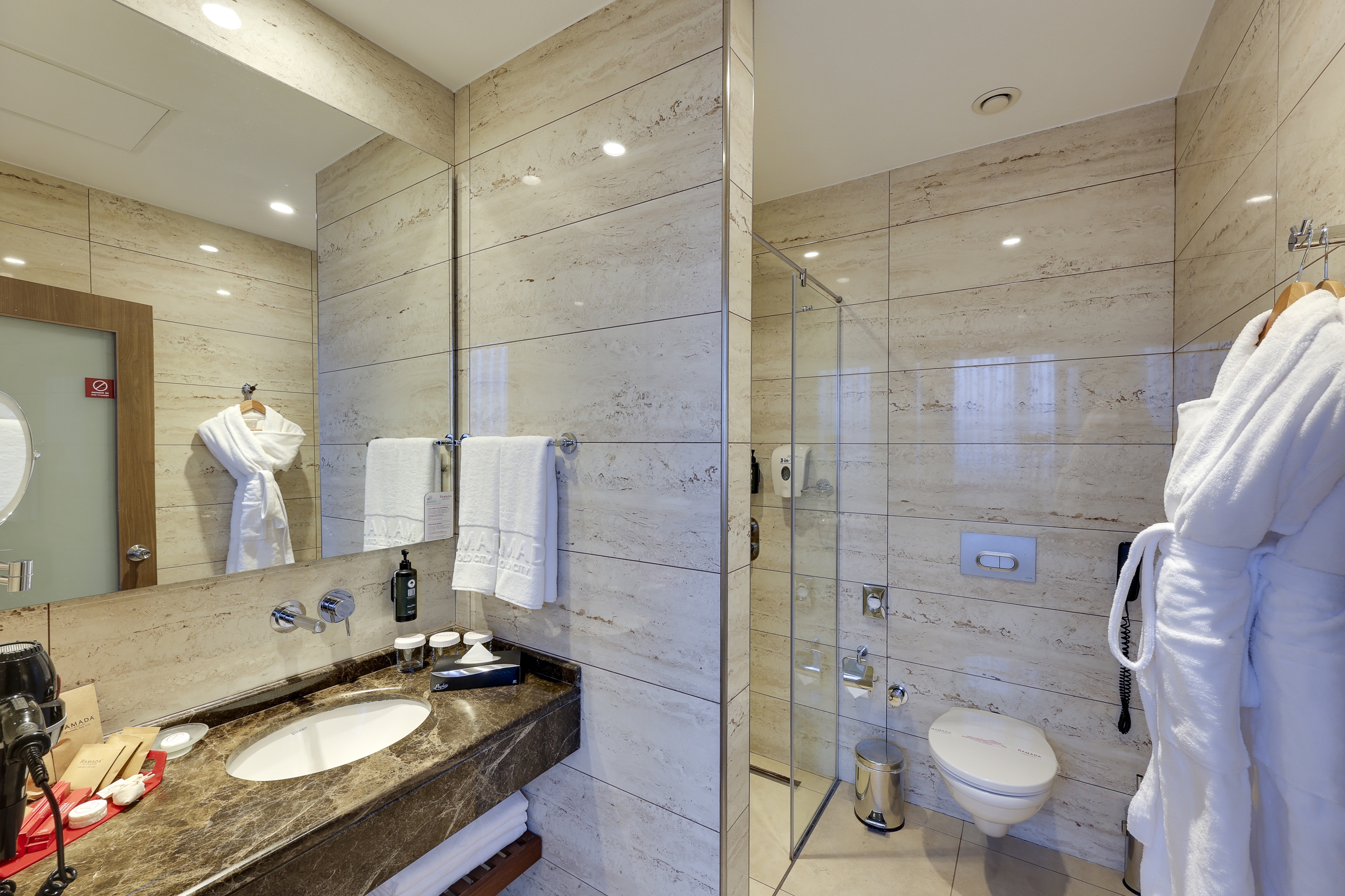 Guest room bath at the Ramada by Wyndham Istanbul Old City in Istanbul, Other than US/Canada