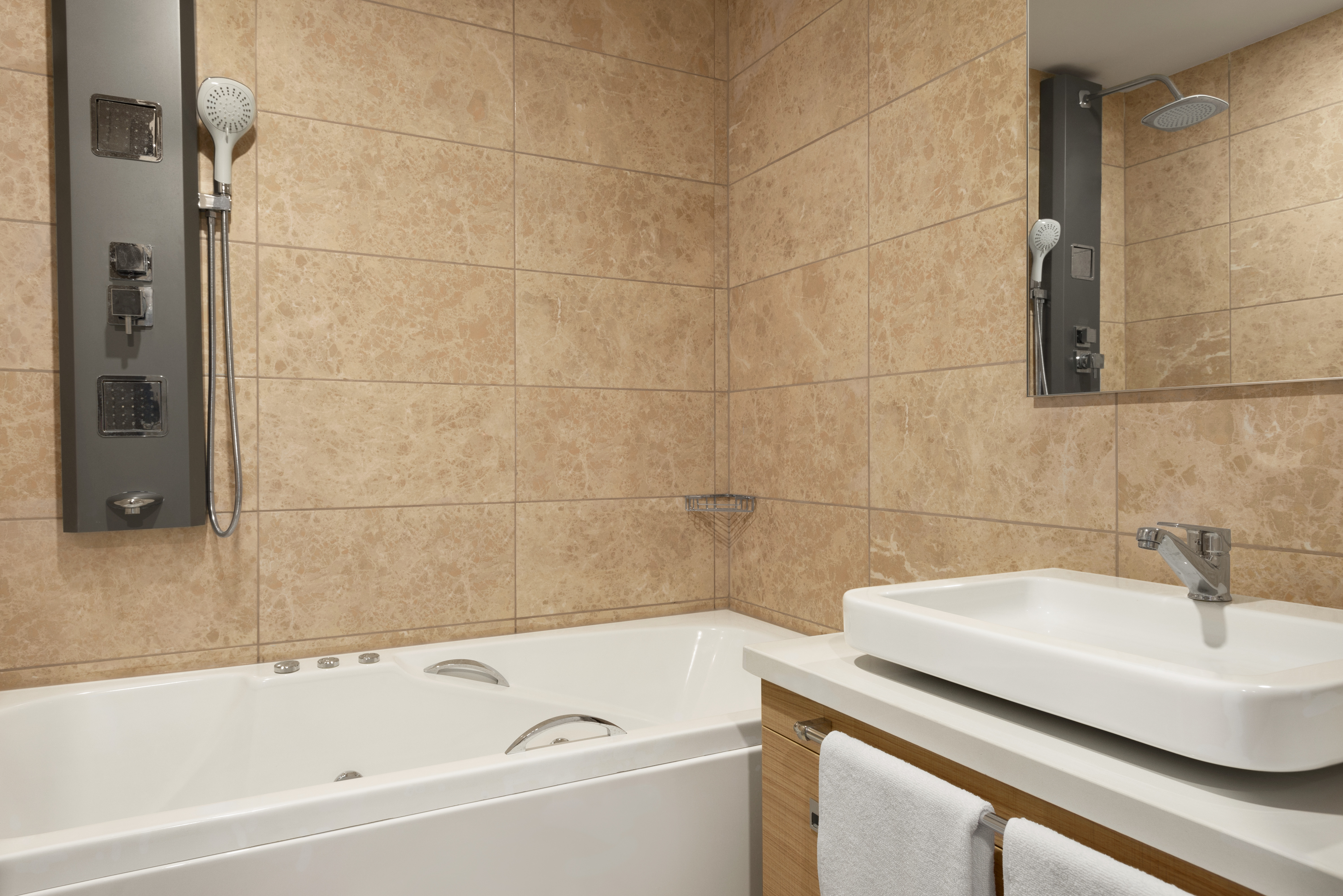 Guest room bath at the Ramada by Wyndham Istanbul Sile in Istanbul, Other than US/Canada