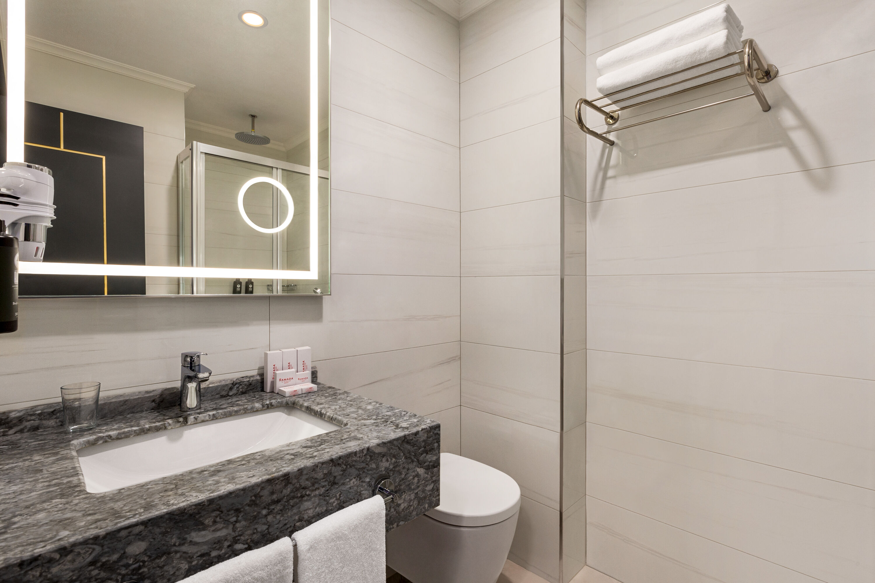 Guest room bath at the Ramada by Wyndham Istanbul Umraniye in Istanbul, Other than US/Canada