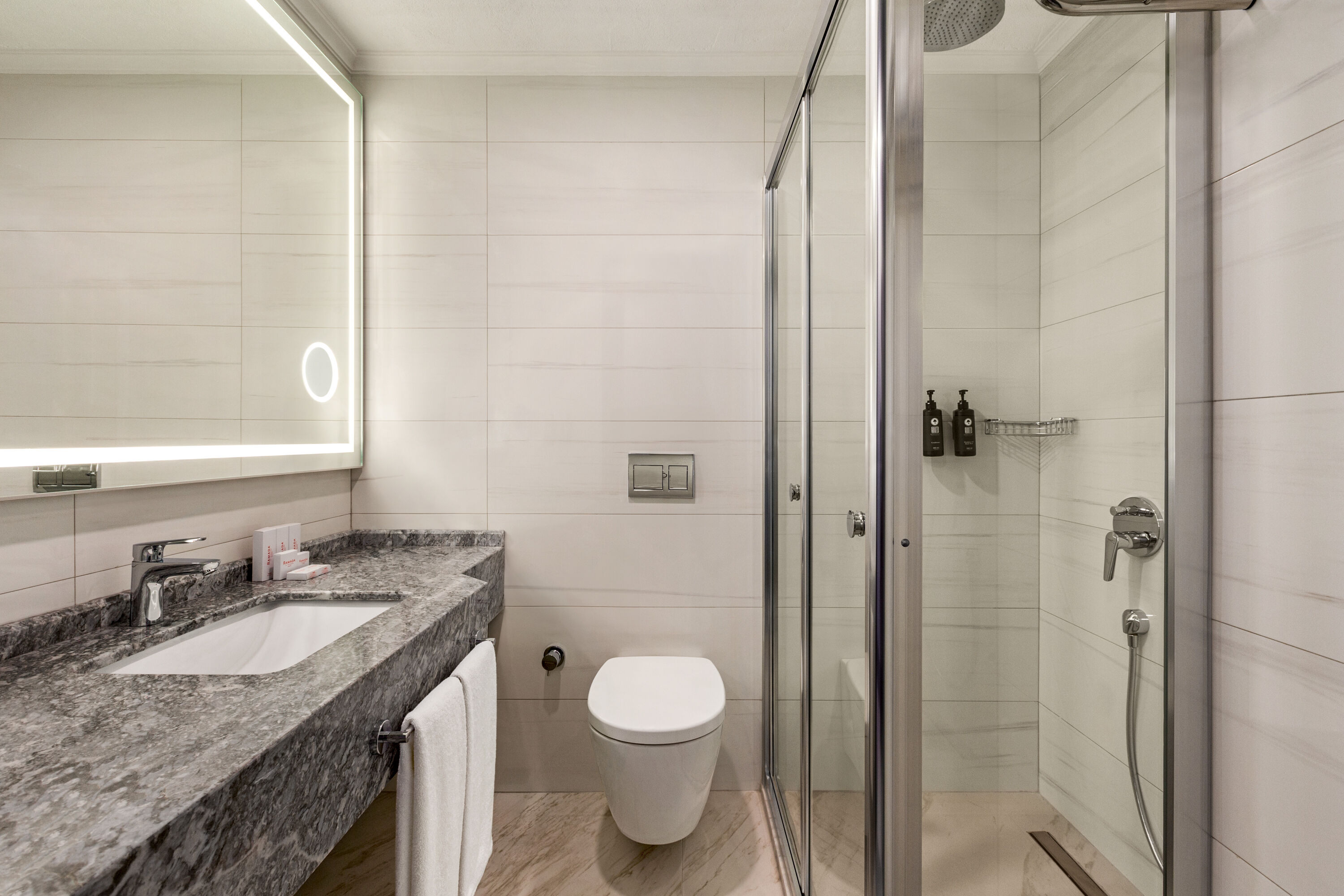 Guest room bath at the Ramada by Wyndham Istanbul Umraniye in Istanbul, Other than US/Canada
