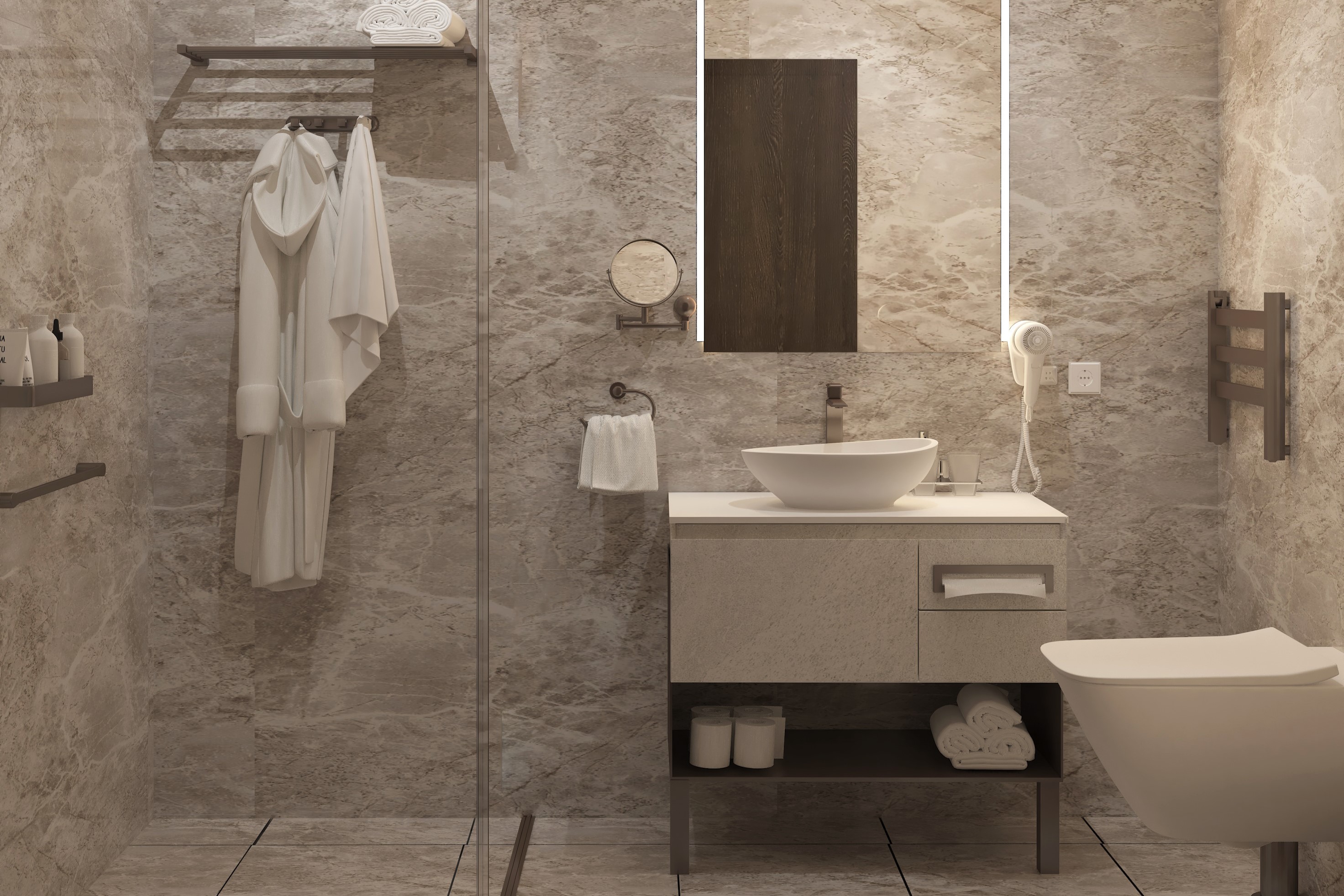 Guest room bath at the Ramada Residences by Wyndham Istanbul Haramidere in Istanbul, Other than US/Canada