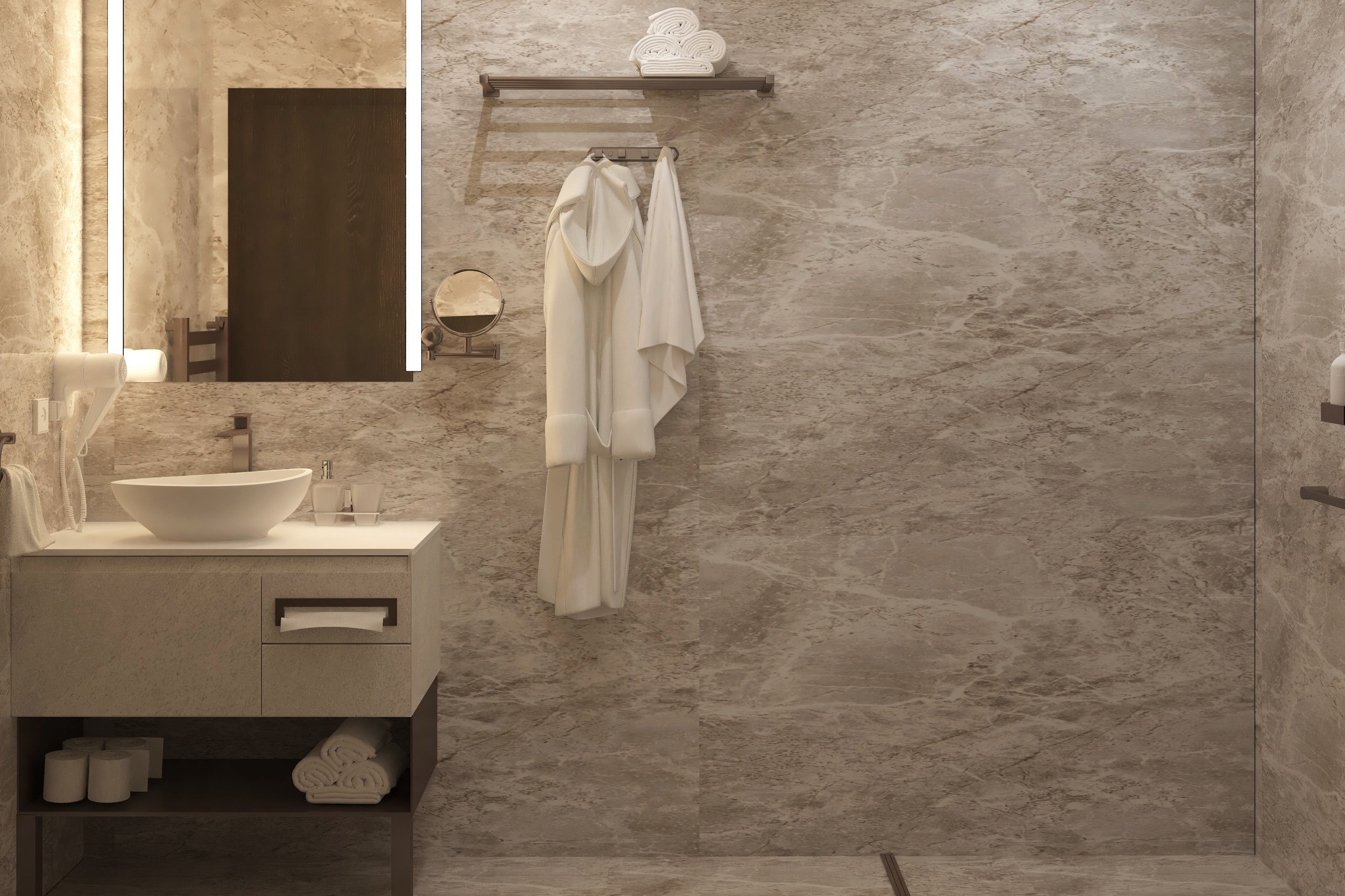 Guest room bath at the Ramada Residences by Wyndham Istanbul Haramidere in Istanbul, Other than US/Canada