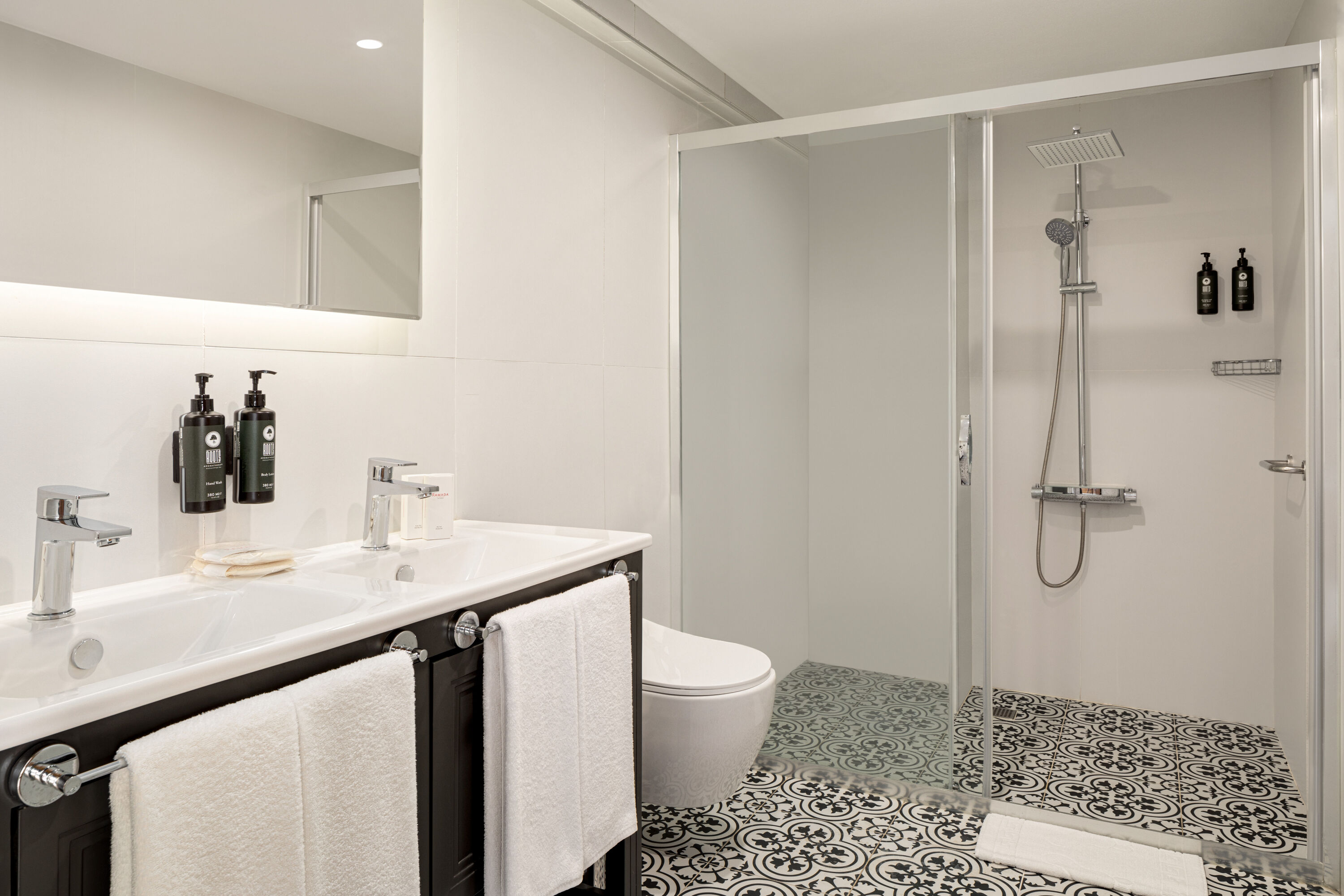 Guest room bath at the Ramada by Wyndham Dalaman in Mugla, Other than US/Canada