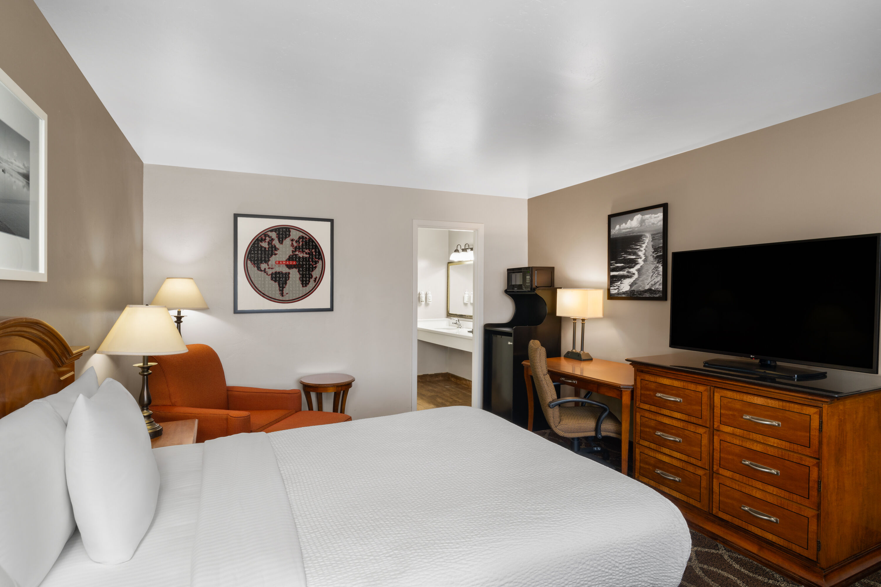 Guest room at the Ramada Bayside Inn & Suites Eureka in Eureka, California