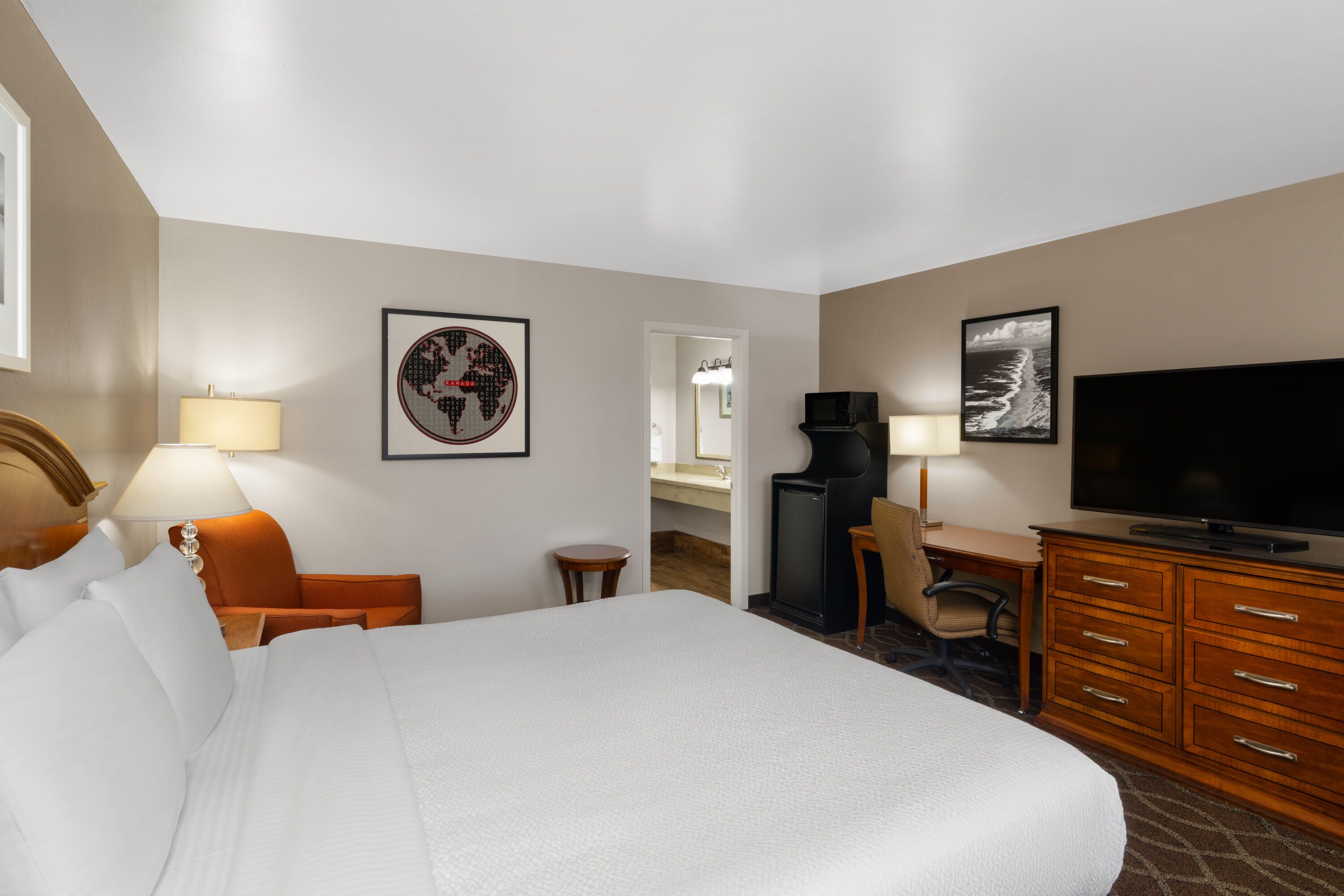 Guest room at the Ramada Bayside Inn & Suites Eureka in Eureka, California