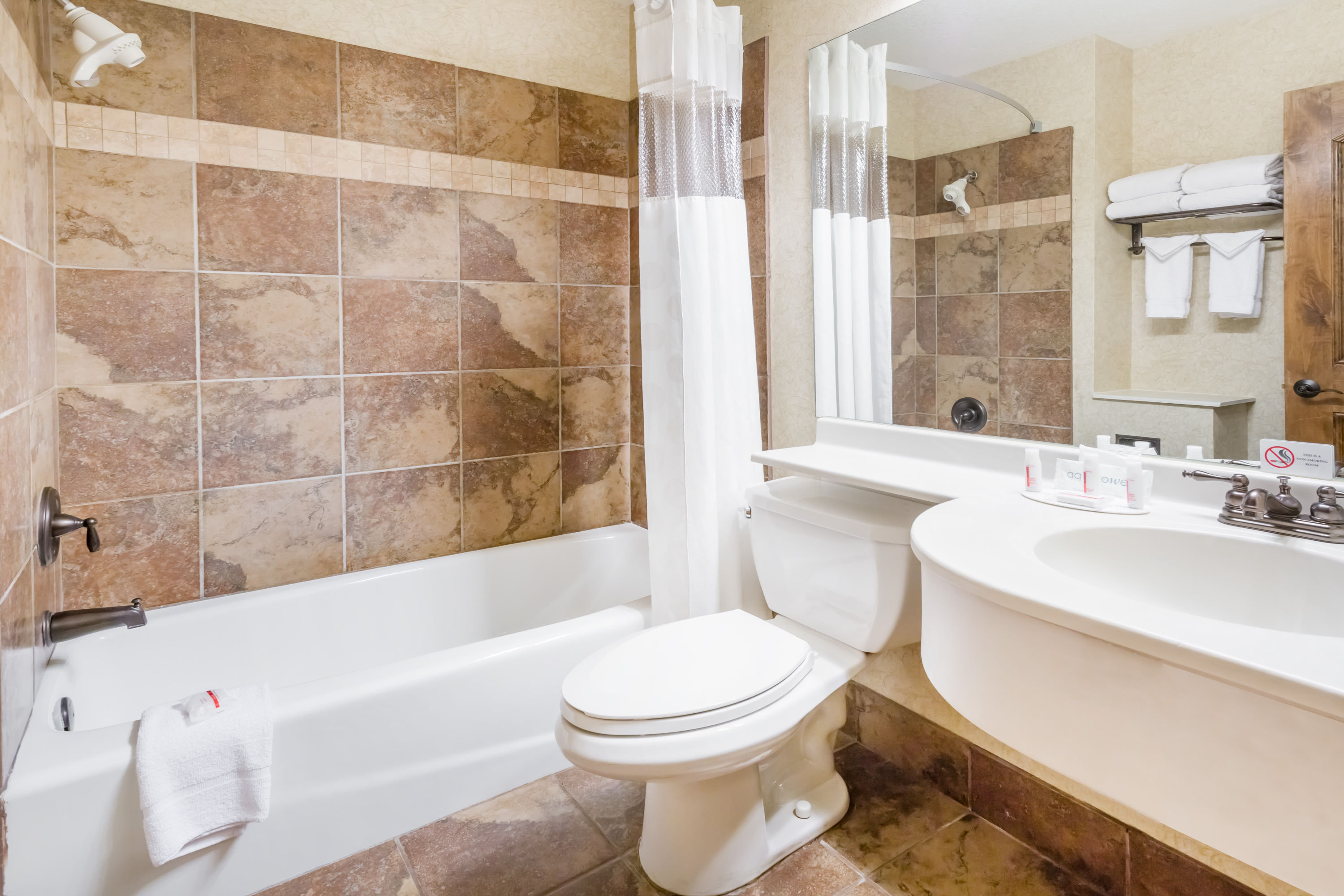 Guest room bath at the Ramada by Wyndham Frisco in Frisco, Colorado