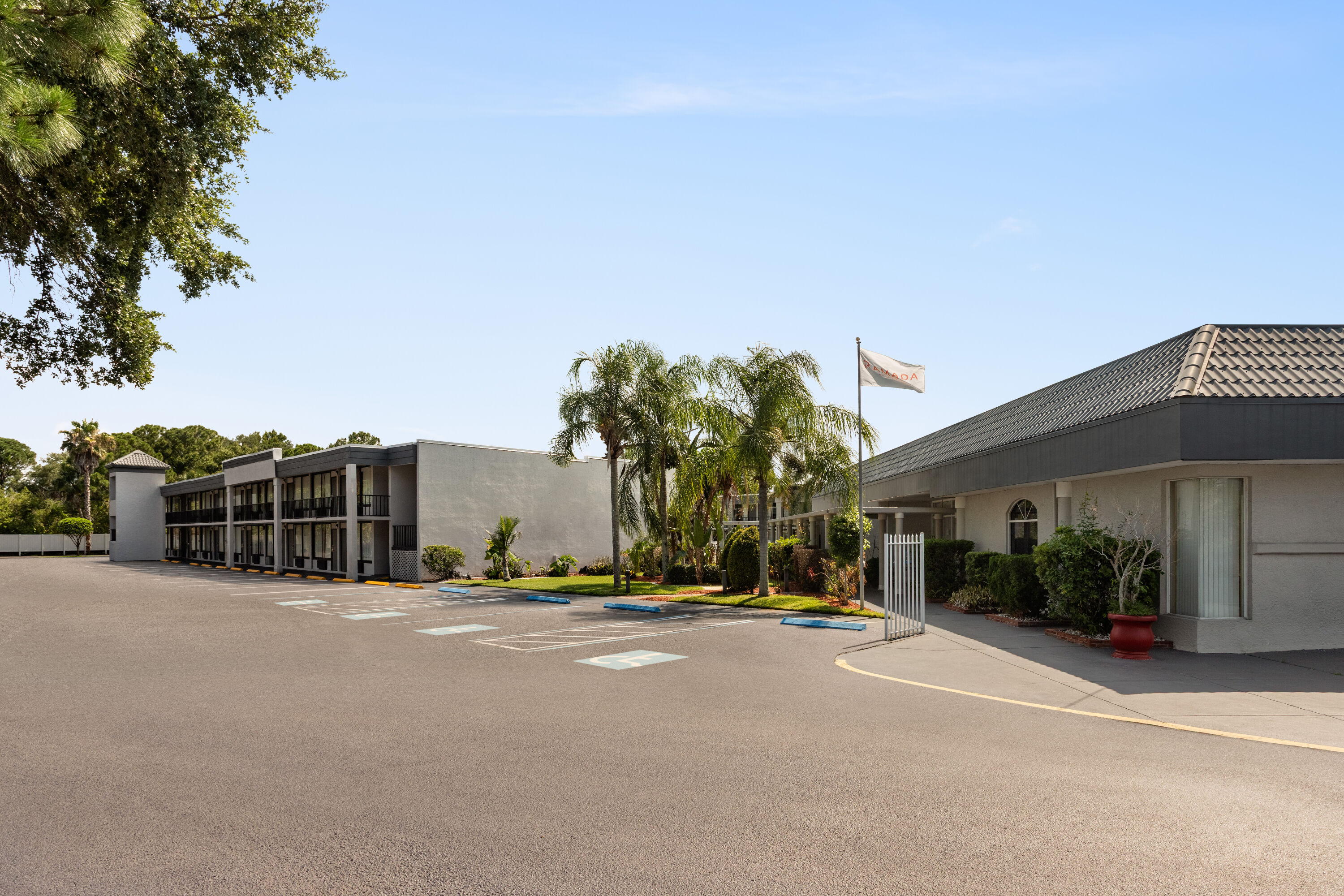 Exterior of Ramada by Wyndham Cocoa hotel in Cocoa, Florida