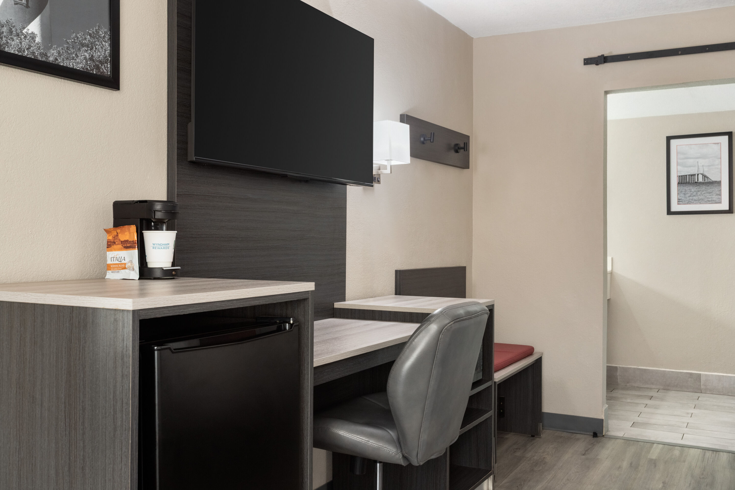 Guest room at the Ramada by Wyndham Cocoa in Cocoa, Florida