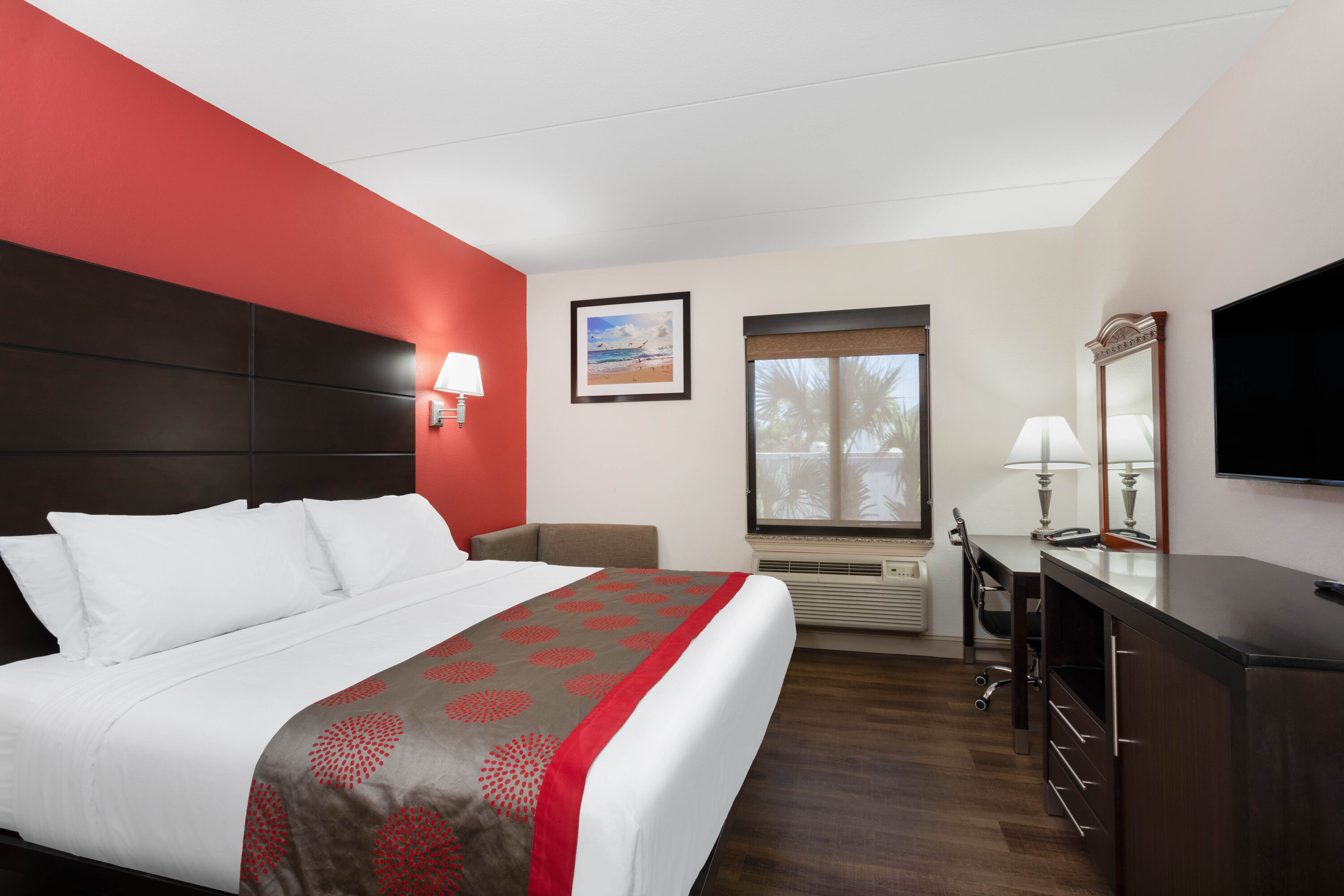 Guest room at the Ramada by Wyndham Panama City in Panama City, Florida