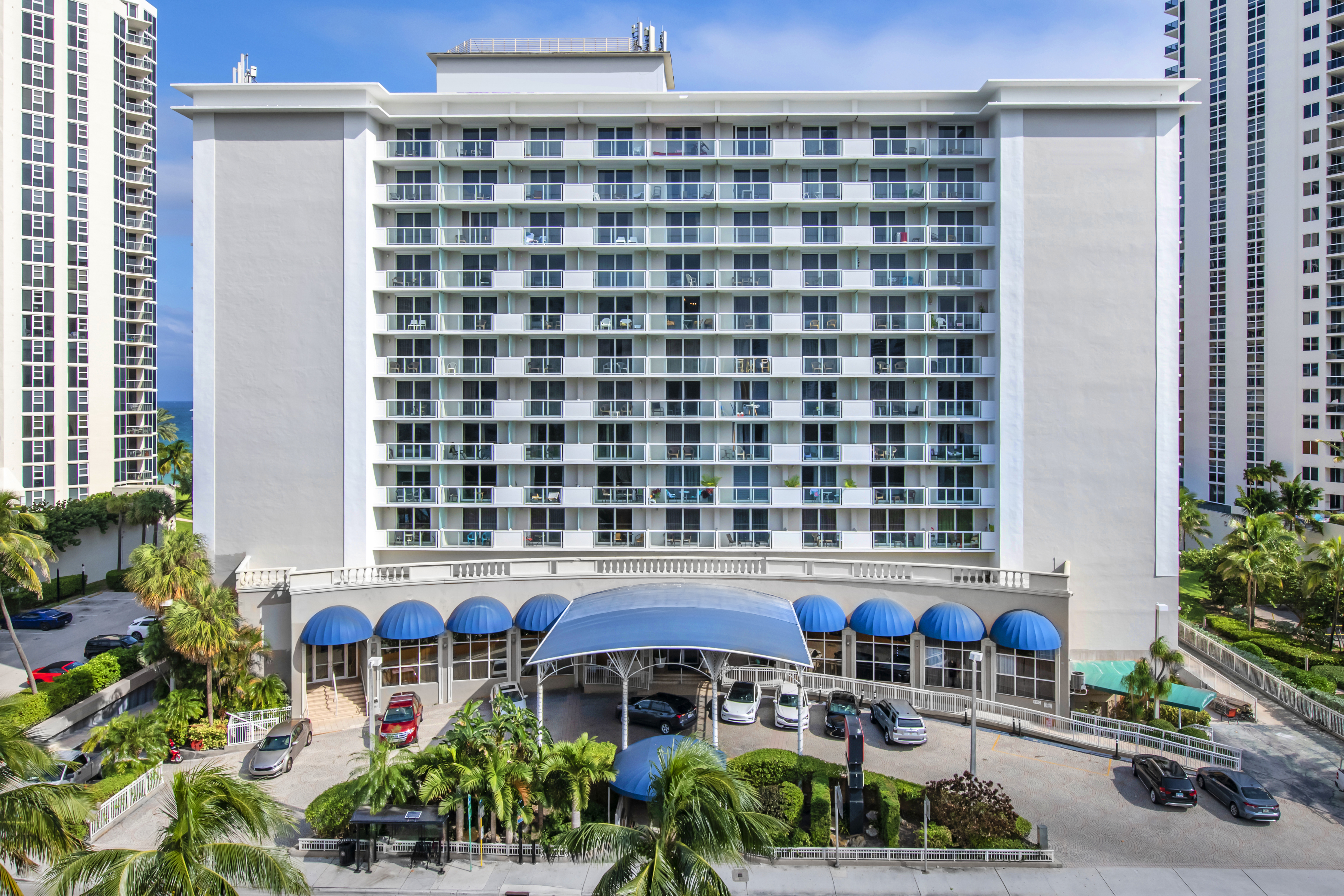 Exterior of Ramada Plaza by Wyndham Marco Polo Beach Resort hotel in Sunny Isles Beach, Florida