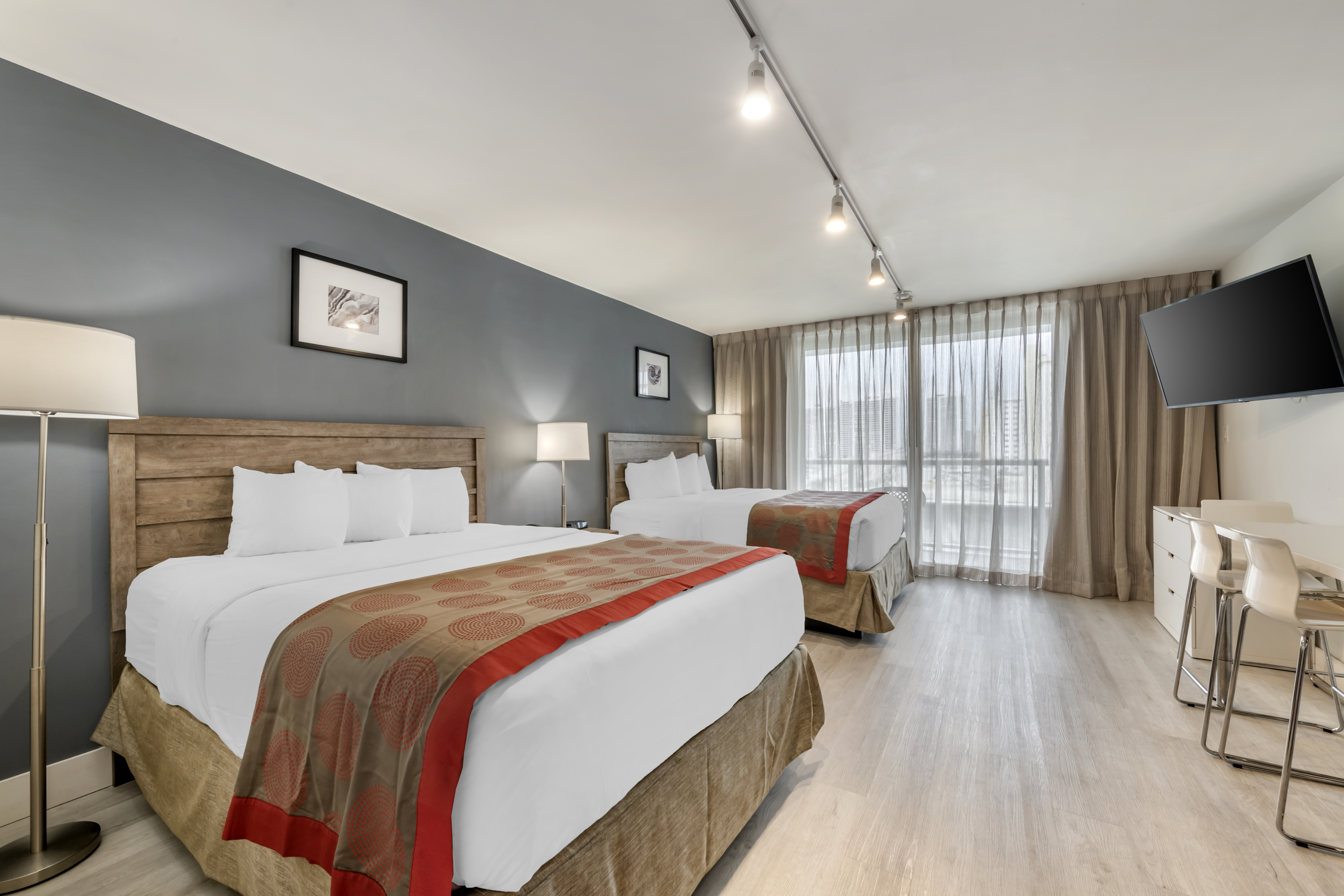 Guest room at the Ramada Plaza by Wyndham Marco Polo Beach Resort in Sunny Isles Beach, Florida