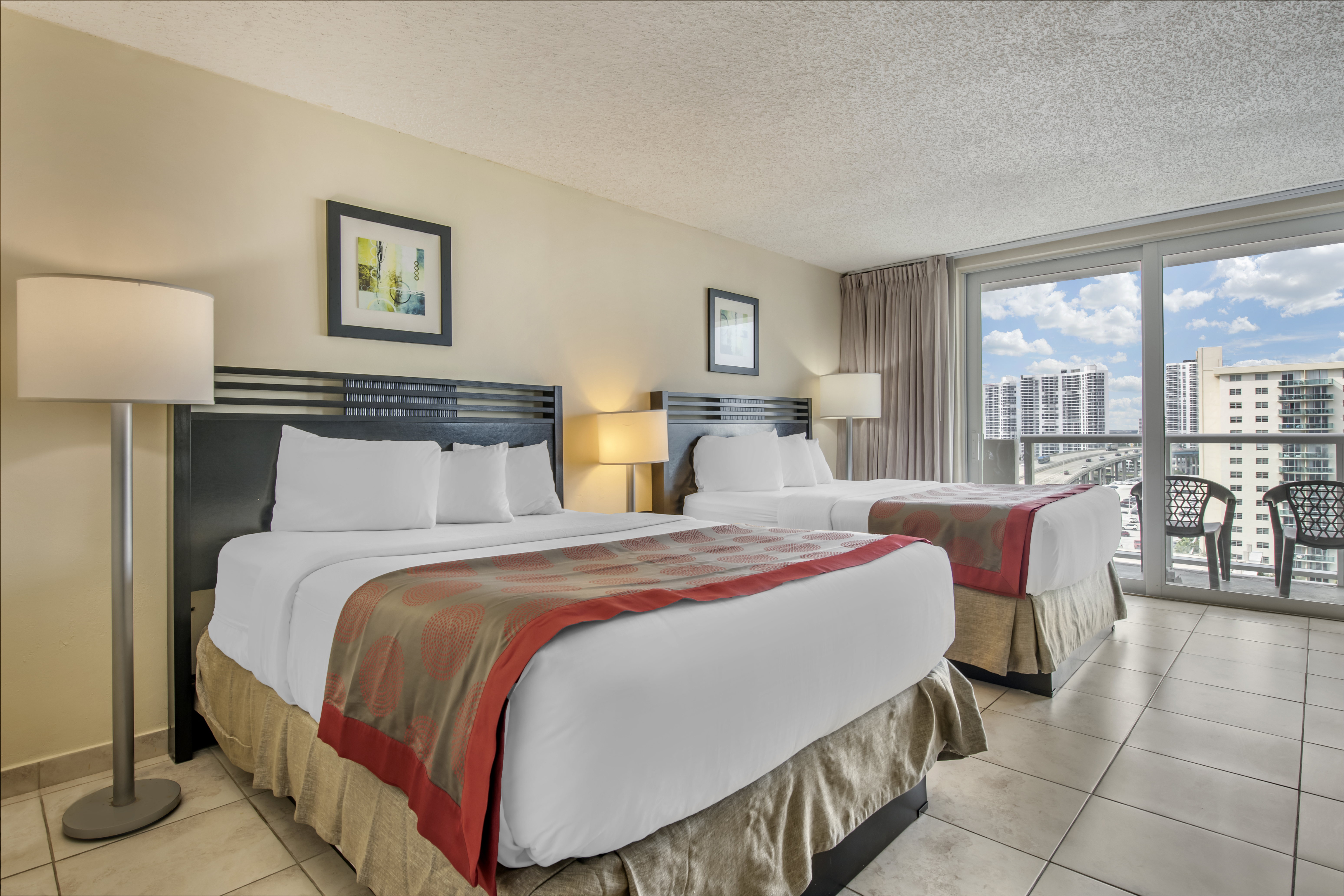 Guest room at the Ramada Plaza by Wyndham Marco Polo Beach Resort in Sunny Isles Beach, Florida
