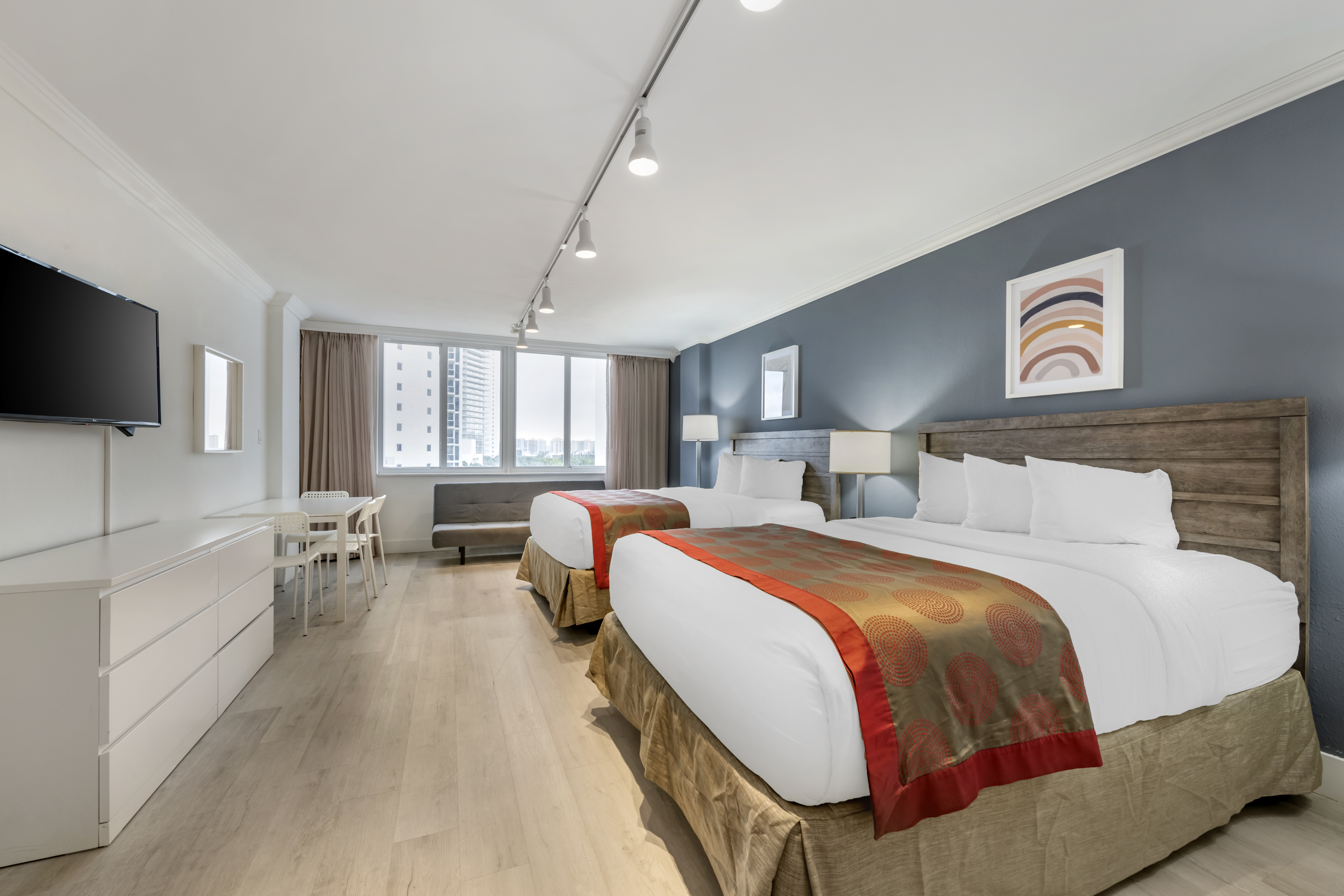 Guest room at the Ramada Plaza by Wyndham Marco Polo Beach Resort in Sunny Isles Beach, Florida