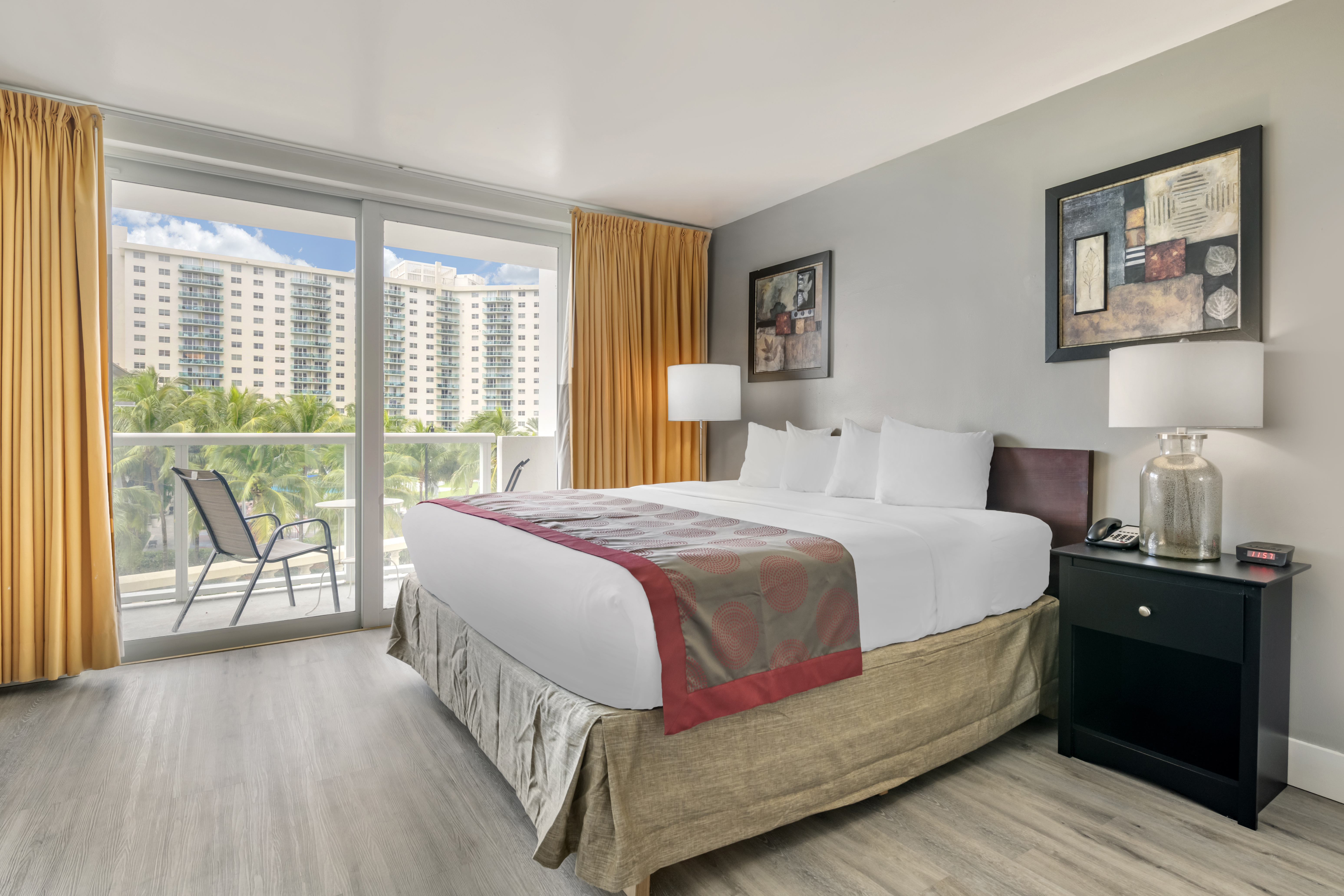 Guest room at the Ramada Plaza by Wyndham Marco Polo Beach Resort in Sunny Isles Beach, Florida