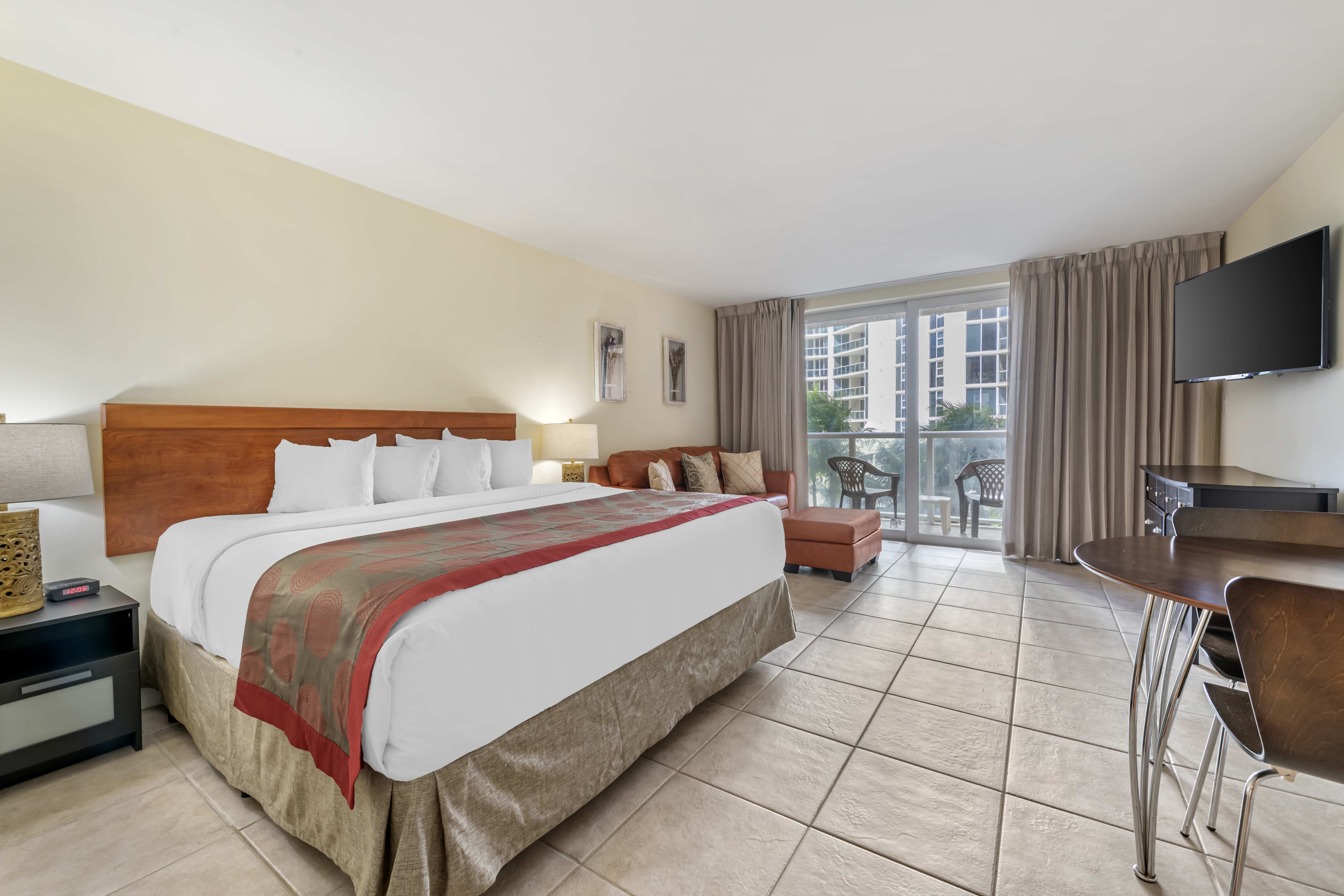 Guest room at the Ramada Plaza by Wyndham Marco Polo Beach Resort in Sunny Isles Beach, Florida