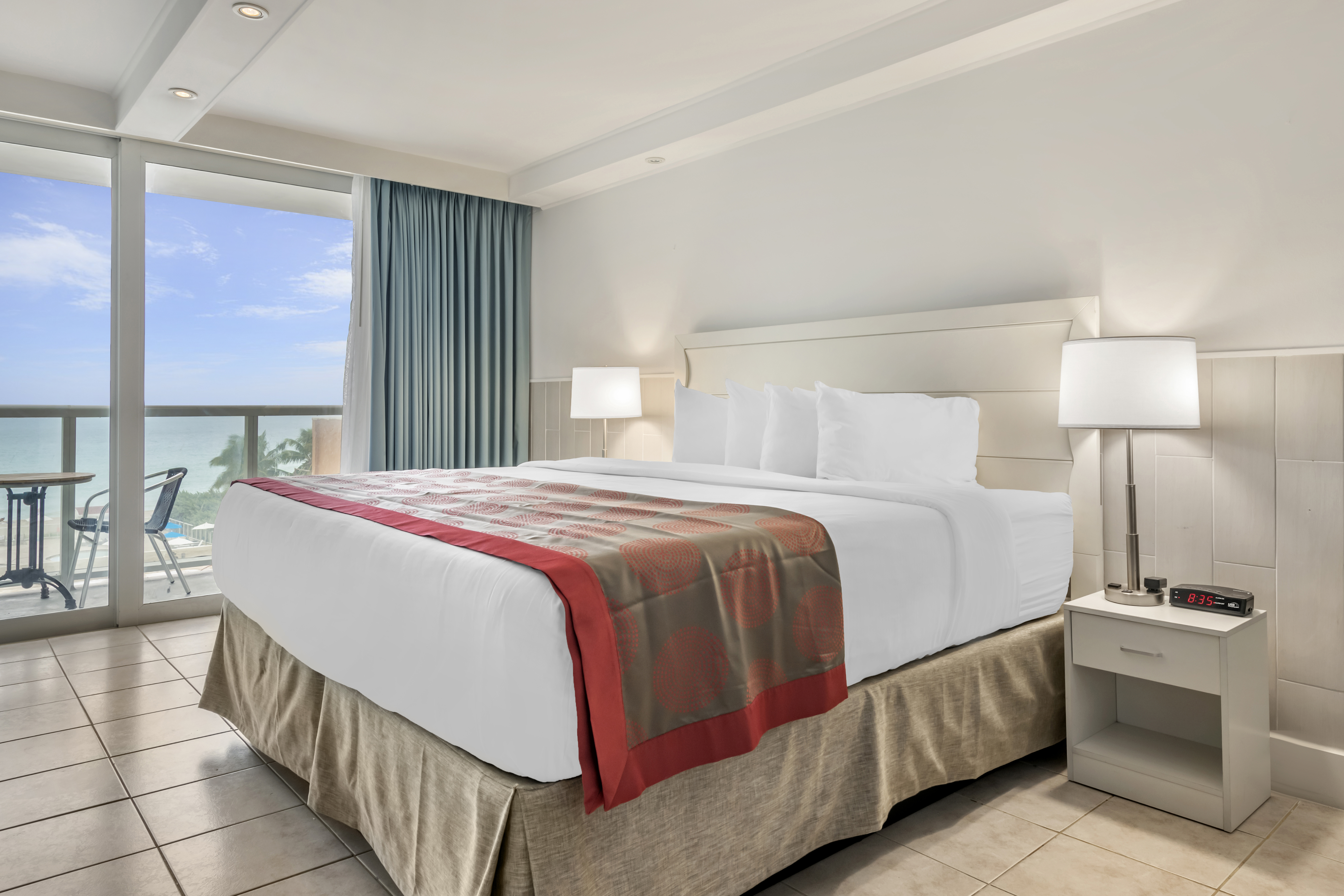 Guest room at the Ramada Plaza by Wyndham Marco Polo Beach Resort in Sunny Isles Beach, Florida