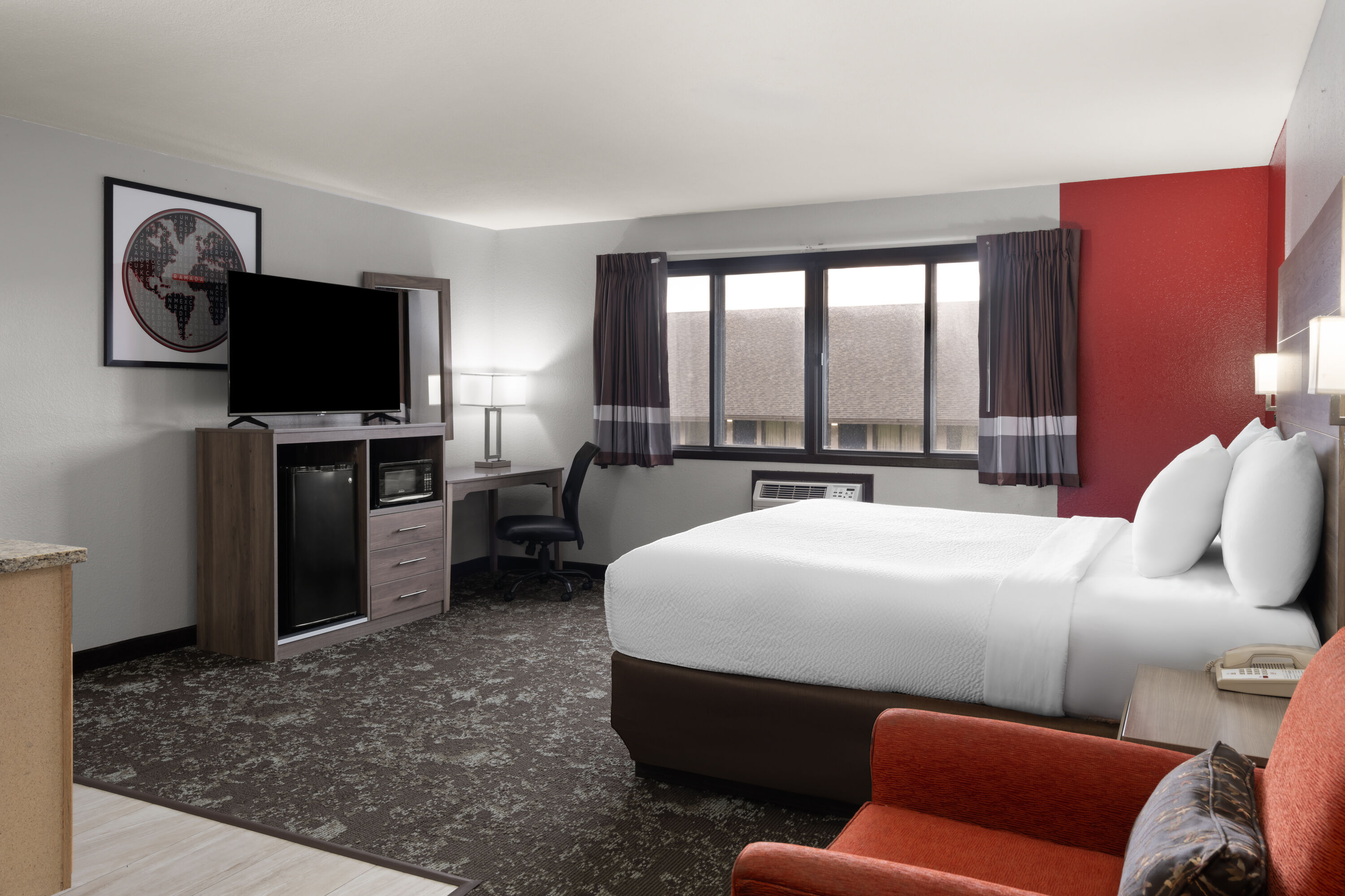 Guest room at the Ramada by Wyndham Cedar Rapids South in Cedar Rapids, Iowa