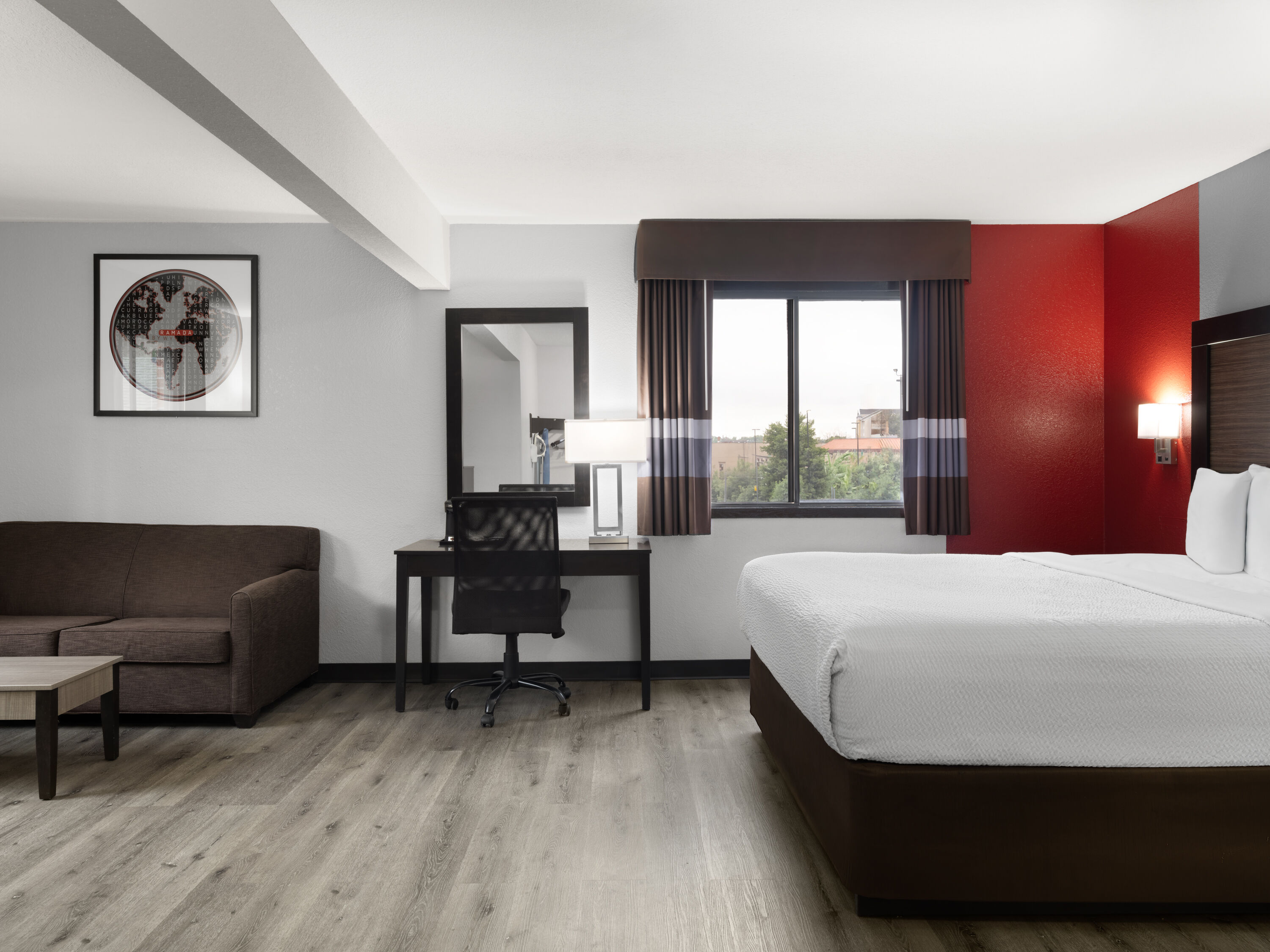 Guest room at the Ramada by Wyndham Cedar Rapids South in Cedar Rapids, Iowa