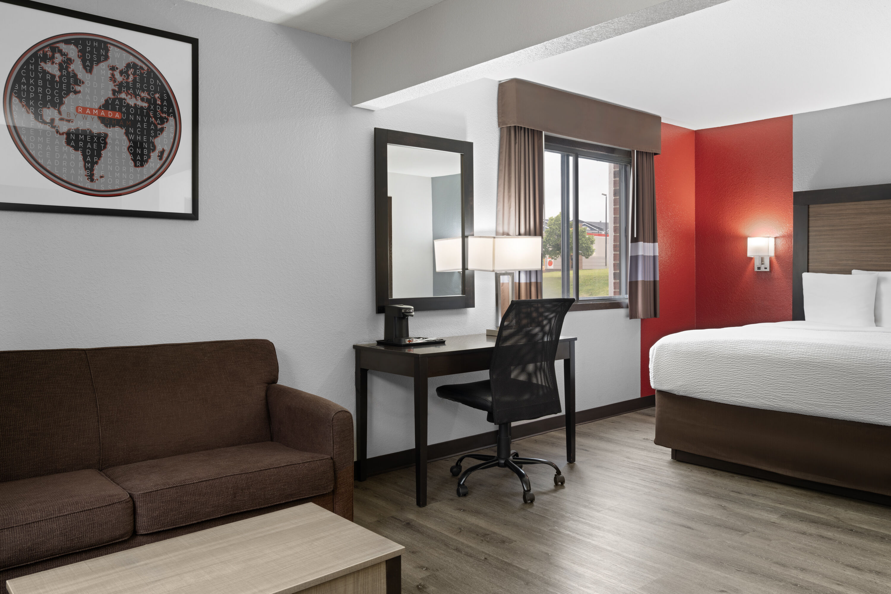 Guest room at the Ramada by Wyndham Cedar Rapids South in Cedar Rapids, Iowa