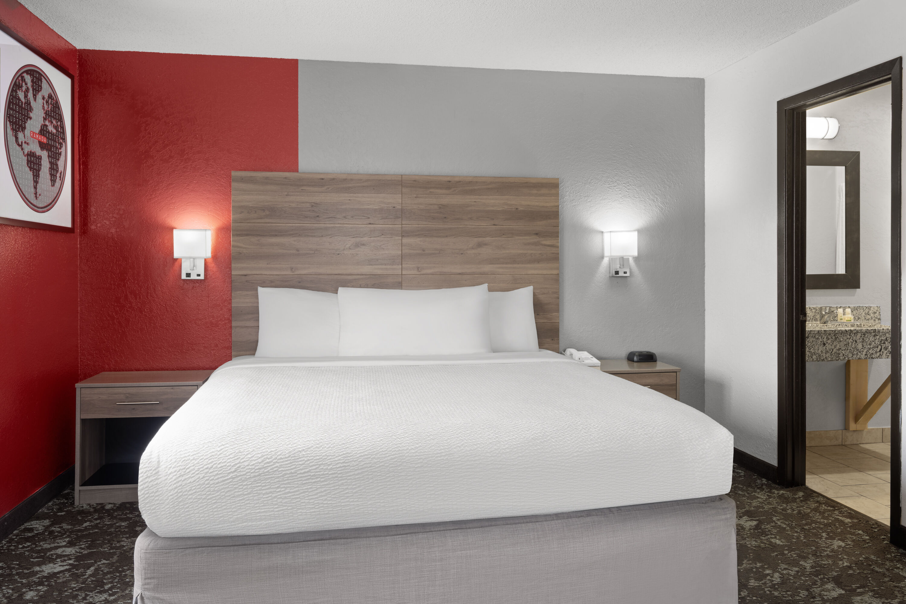 Guest room at the Ramada by Wyndham Cedar Rapids South in Cedar Rapids, Iowa