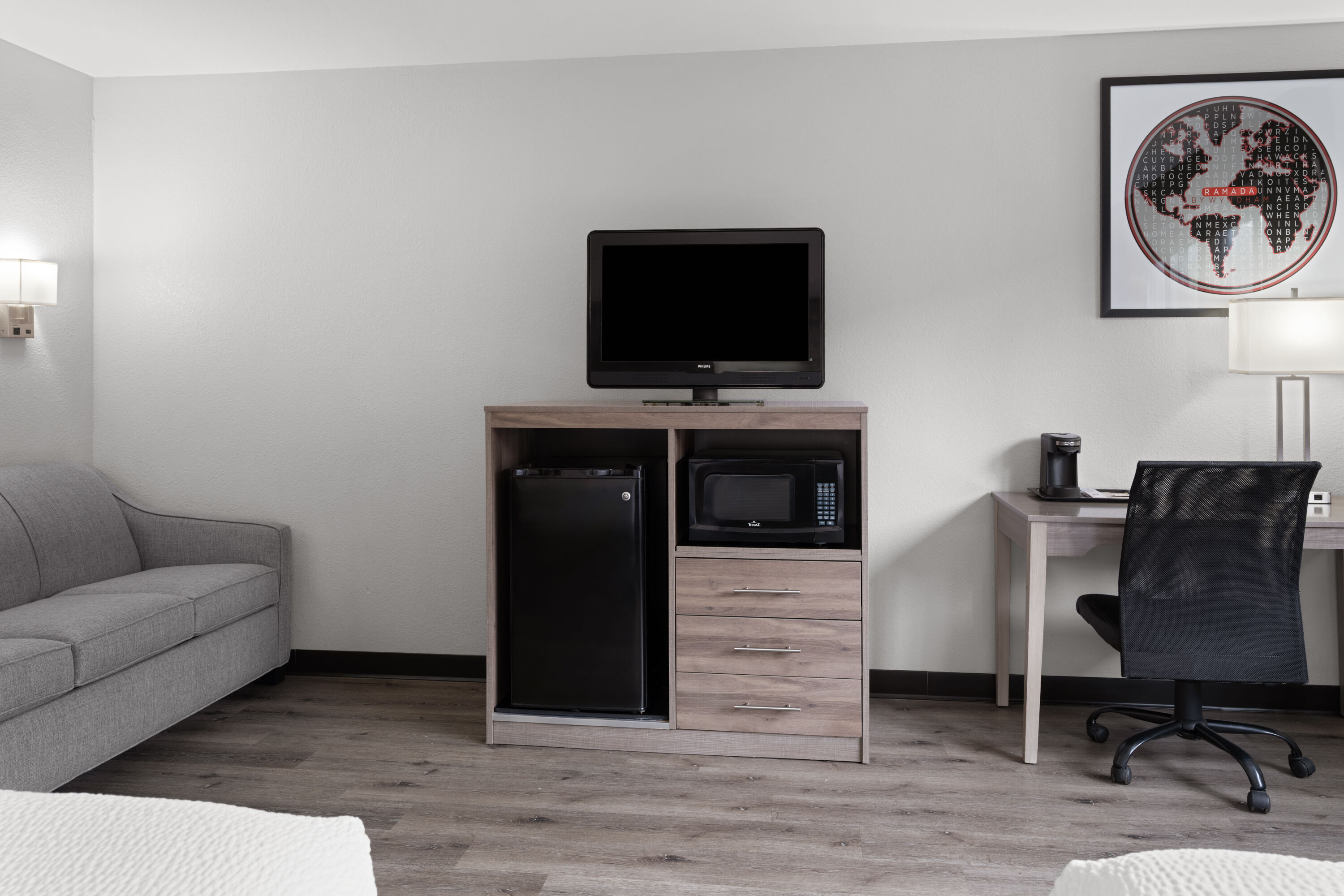 Guest room at the Ramada by Wyndham Cedar Rapids South in Cedar Rapids, Iowa