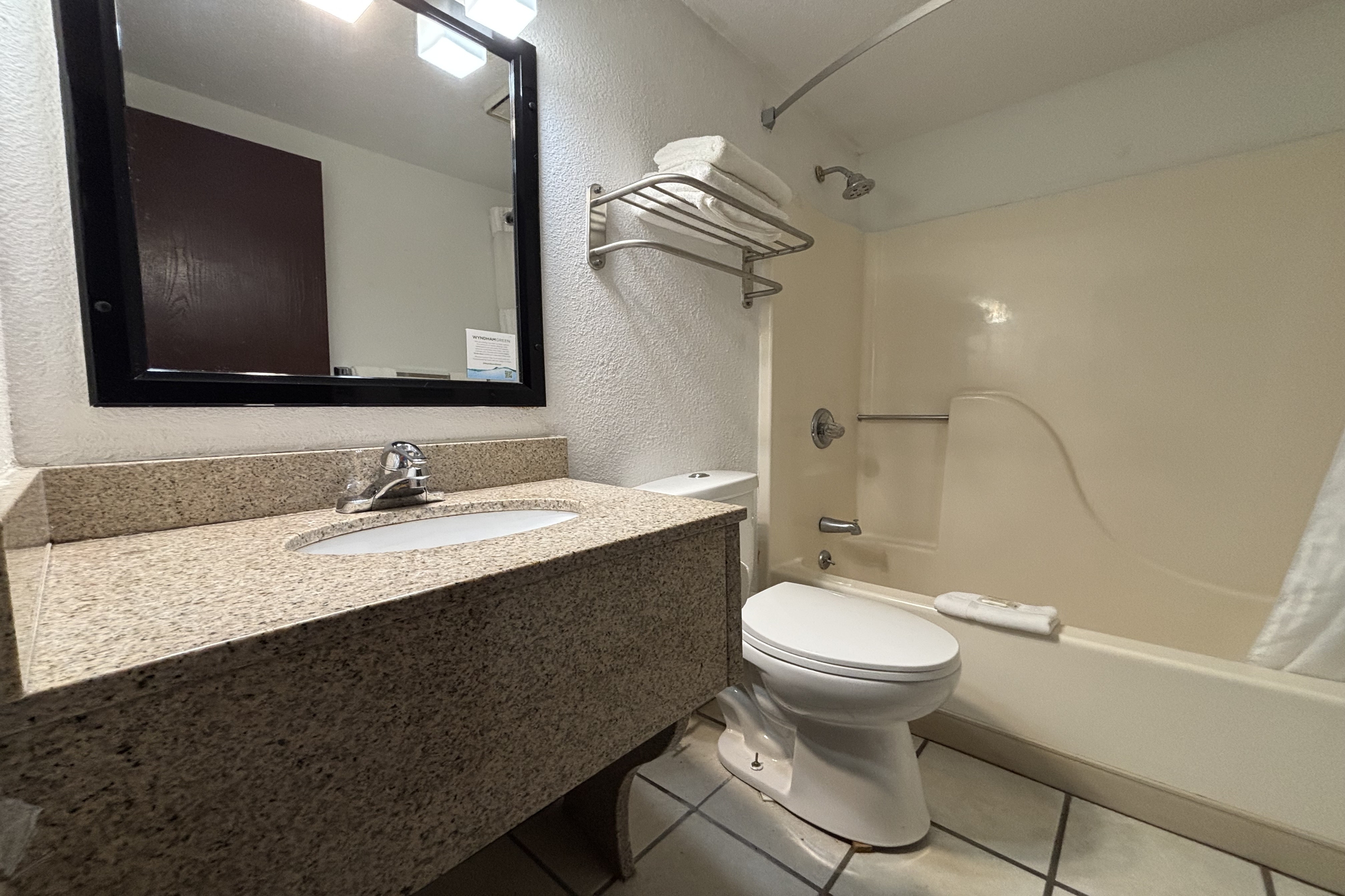 Guest room bath at the Ramada by Wyndham Effingham in Effingham, Illinois